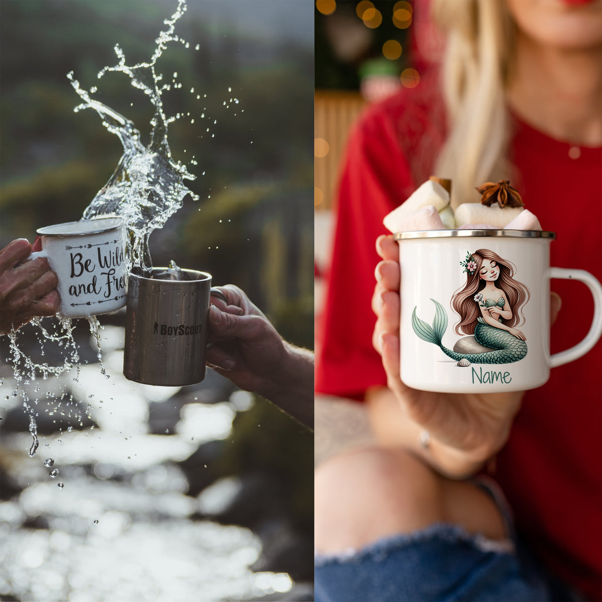 Tasse mit Meerjungfrau-Design und personalisierbarem Namen.
