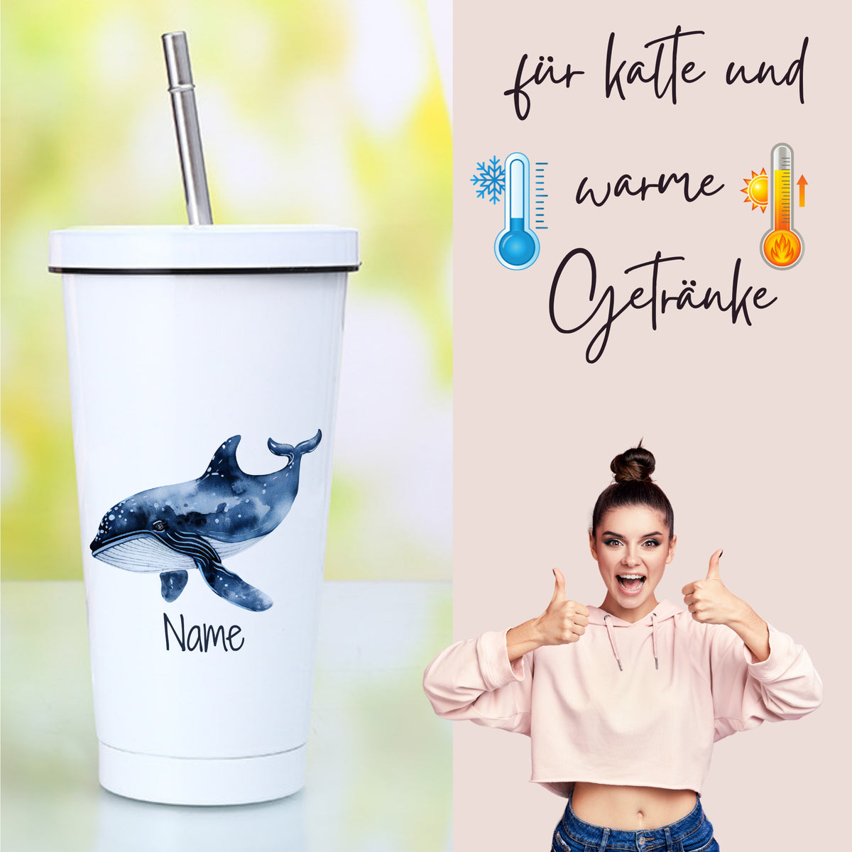 Trinkbecher mit Wal-Motiv