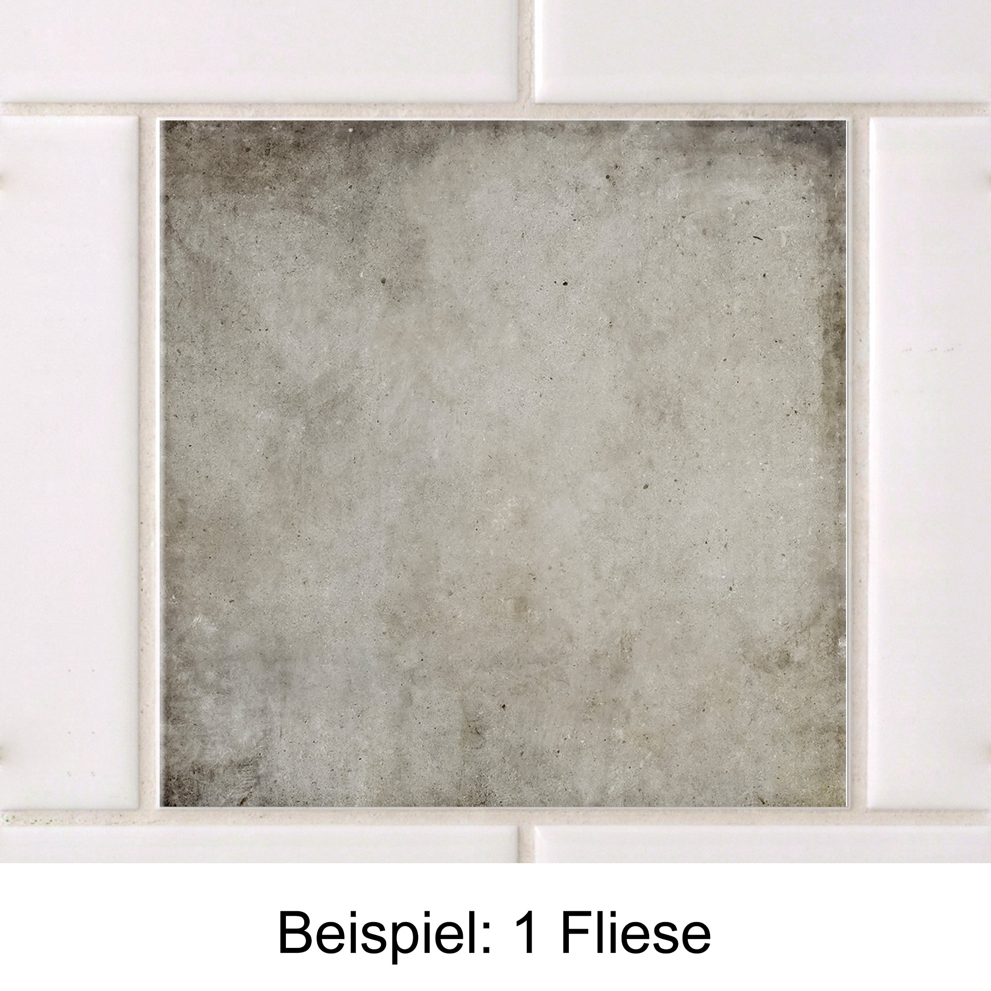 Graue Fliese mit weißem Rand, quadratisch.