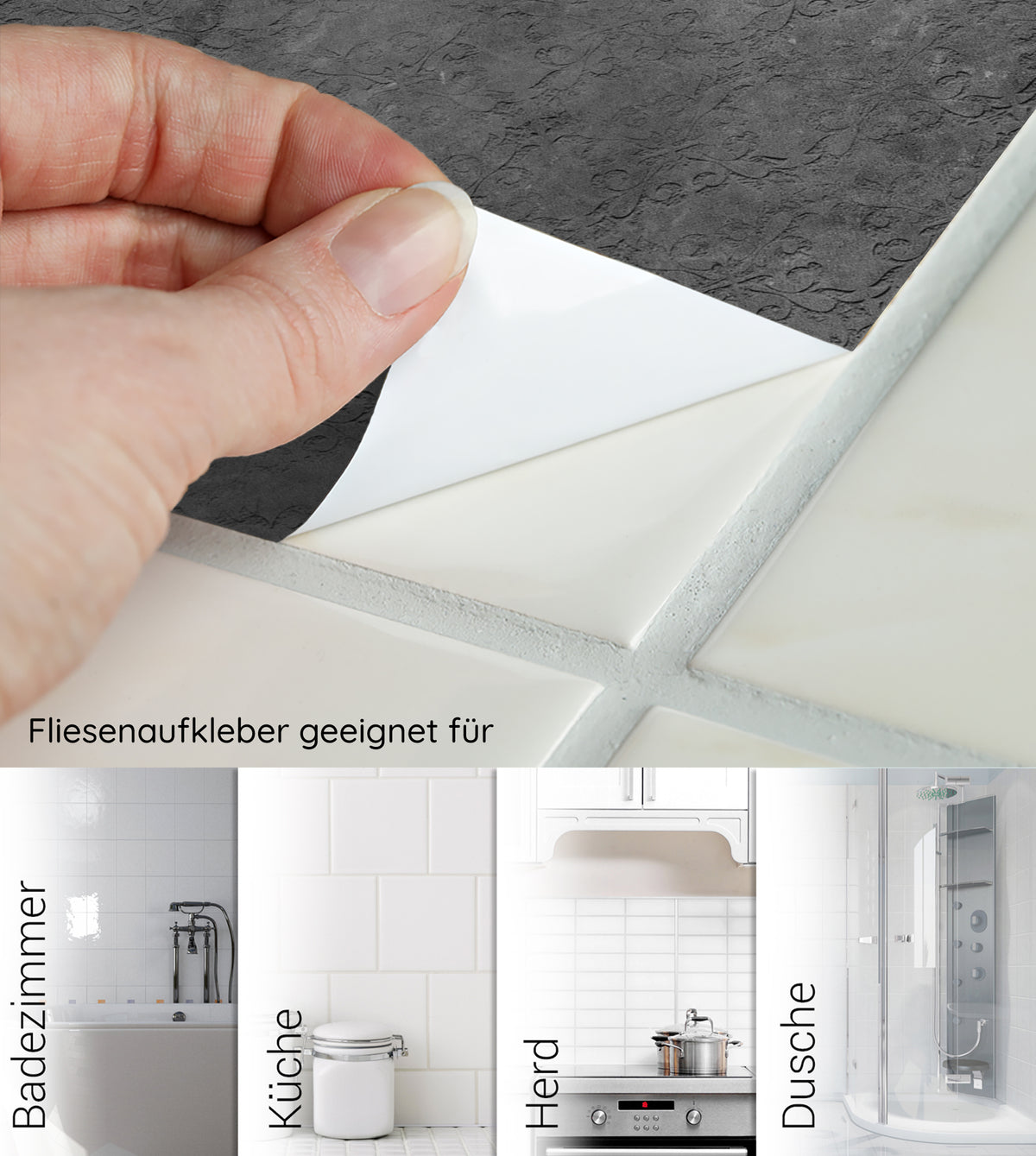 Fliesenaufkleber in Schwarz, geeignet für Badezimmer, Küche, Herd, Dusche.