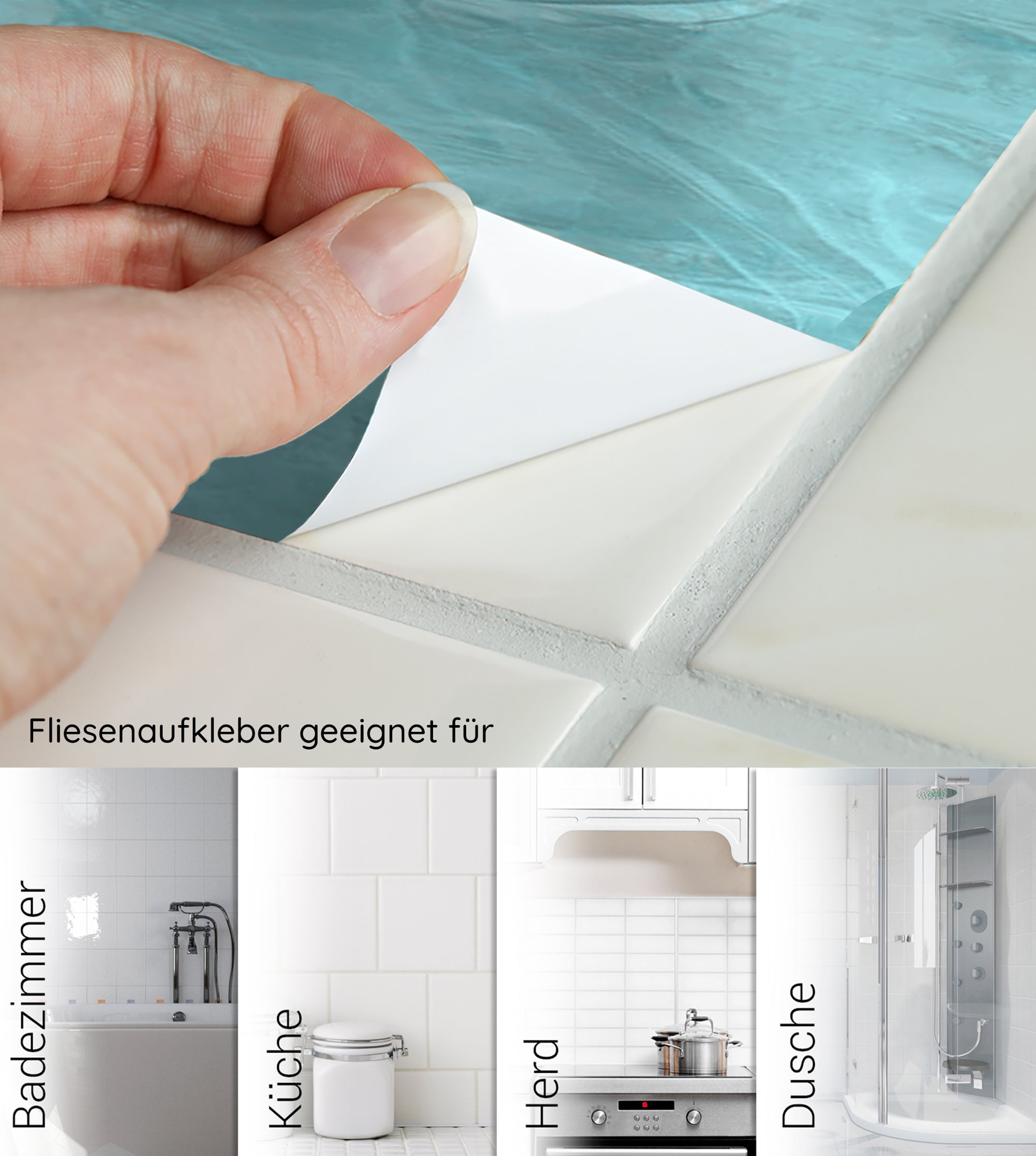 Fliesenaufkleber in Weiß für Badezimmer, Küche und Dusche.