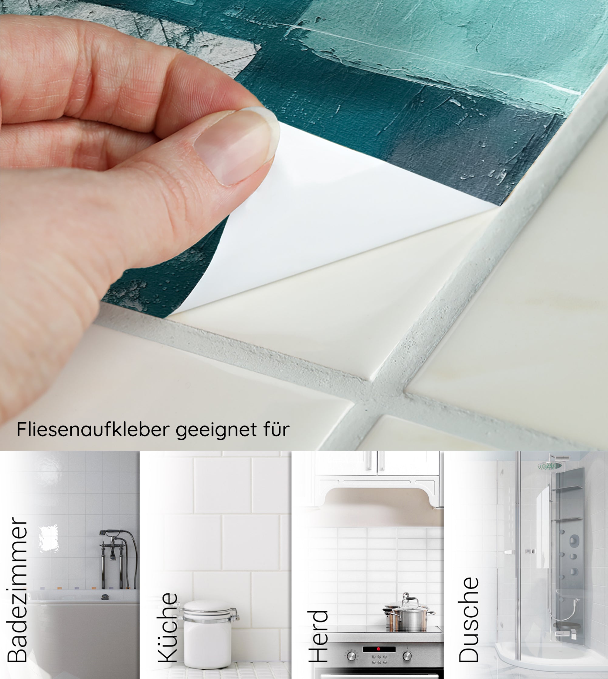 Fliesenaufkleber in Türkis für Badezimmer und Küche.