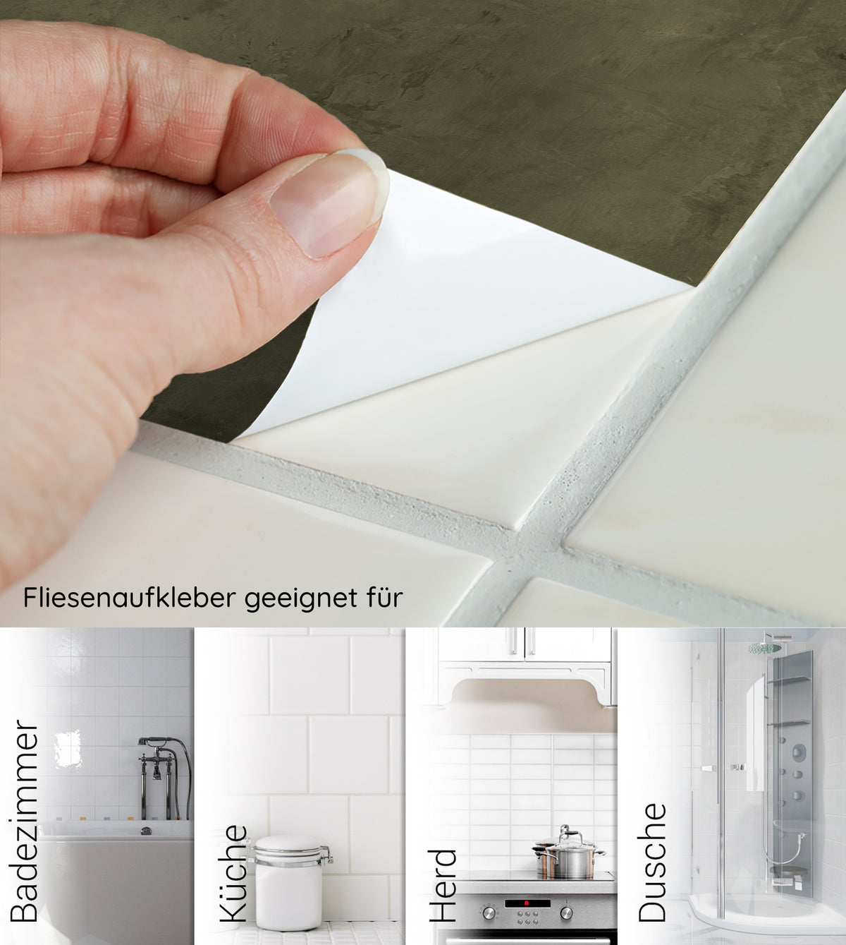 Fliesenaufkleber in Grau, geeignet für Badezimmer und Küche.