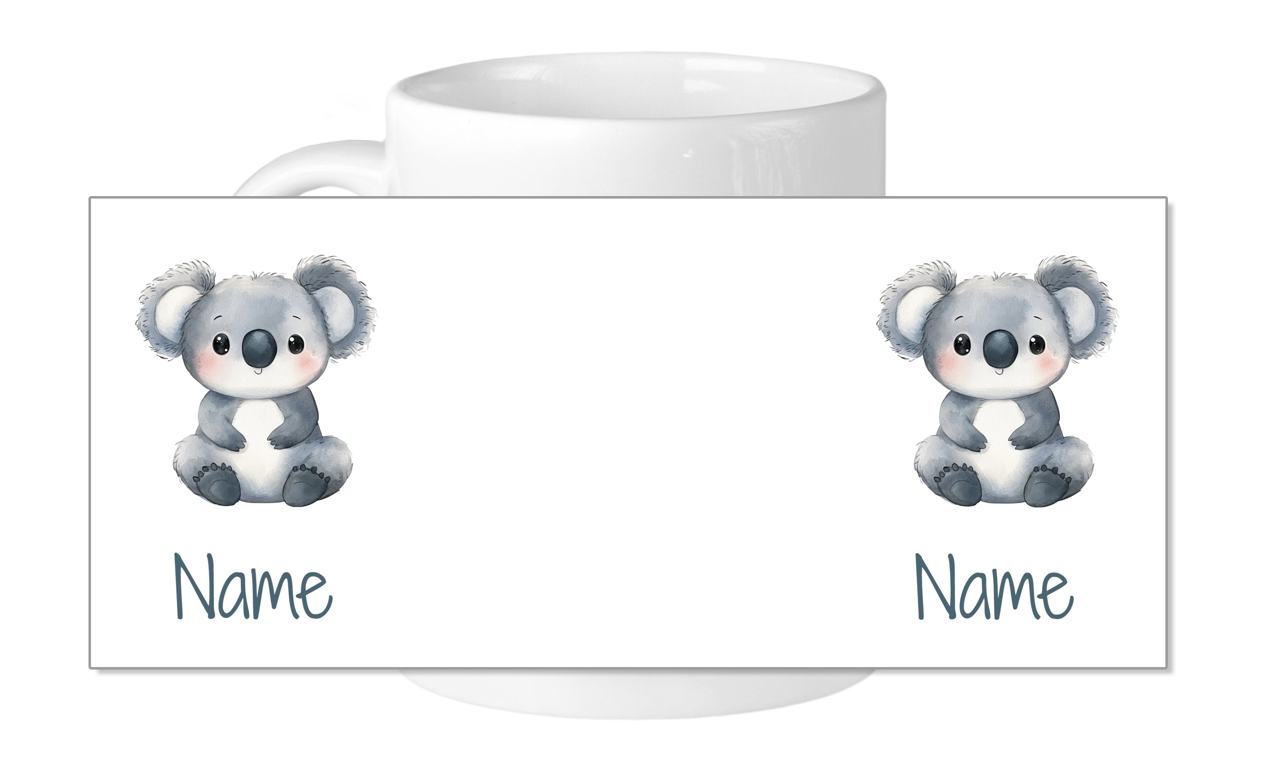 Kaffeetasse mit niedlichen Koala-Motiven in Grau.