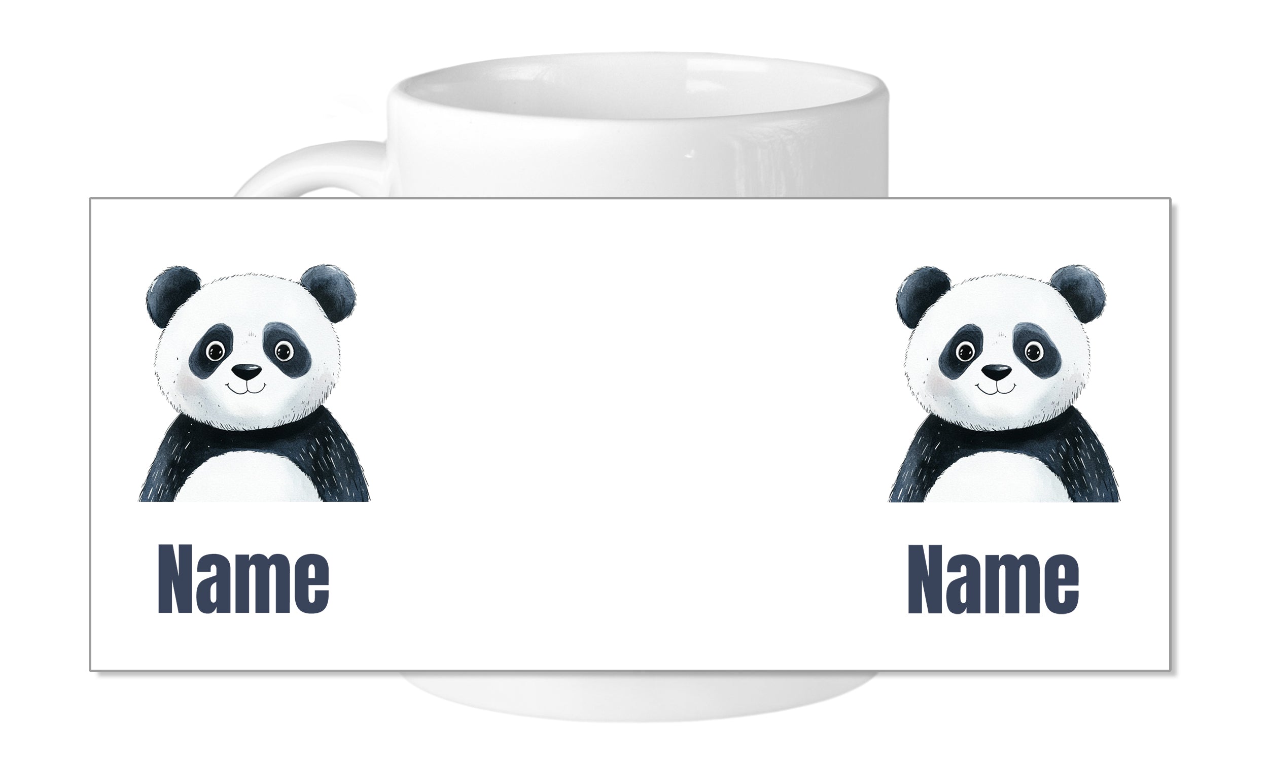 Tasse mit Pandamotiv und Platz für Namen.
