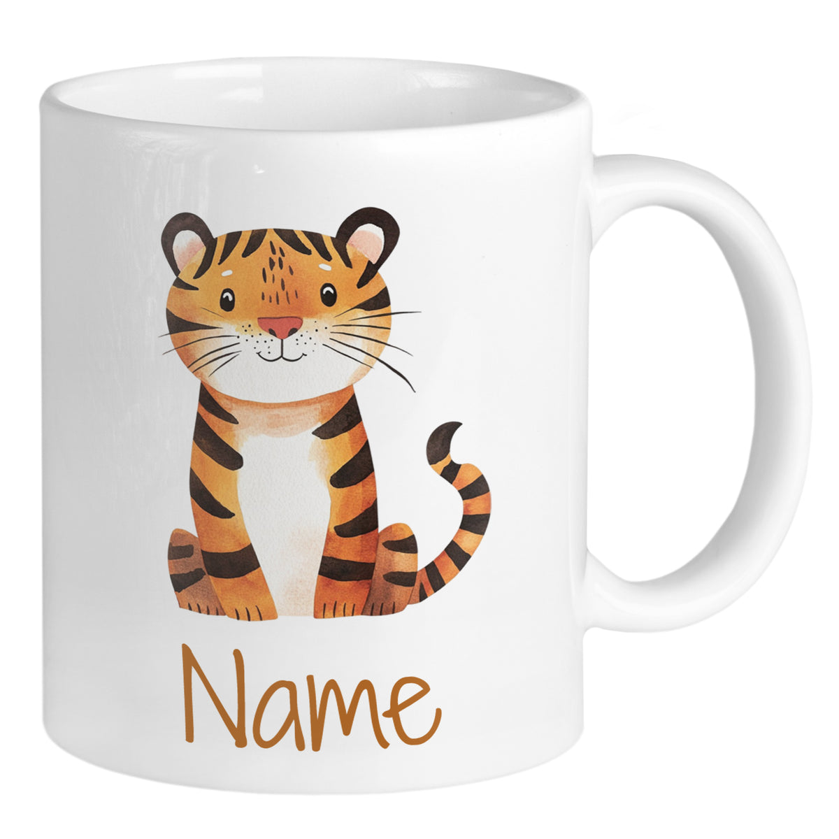 Tasse mit niedlichem Tigerdesign und personalisiertem Namen.