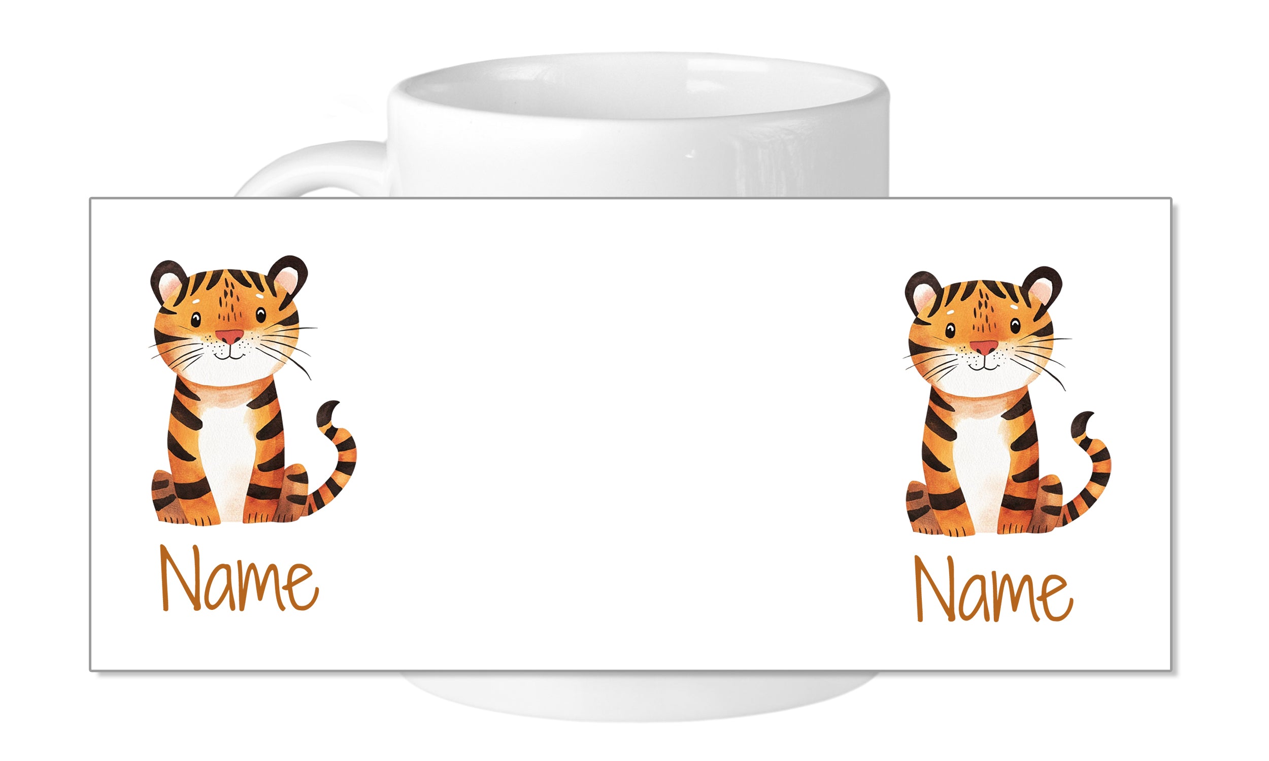 Tasse mit zwei niedlichen Tigern und Platz für Namen.