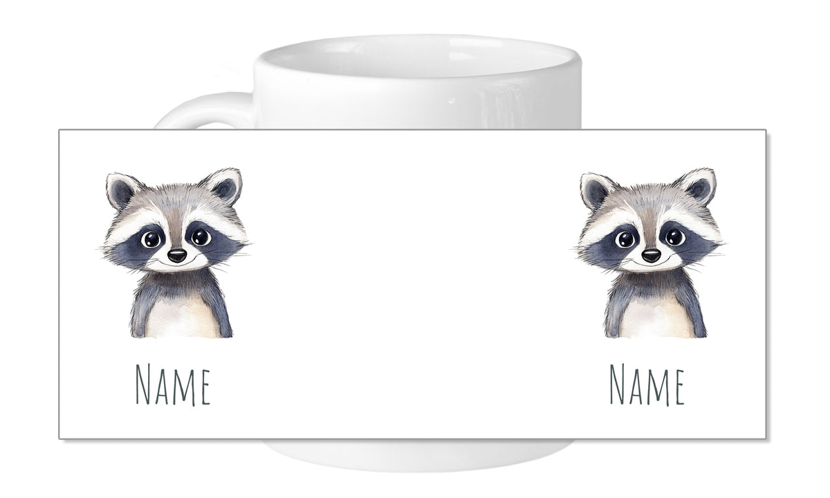 Tasse mit zwei Waschbären und Platz für Namen.