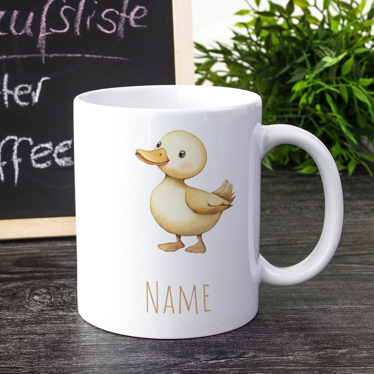 Tasse mit Entenmotiv und personalisierbarem Namen