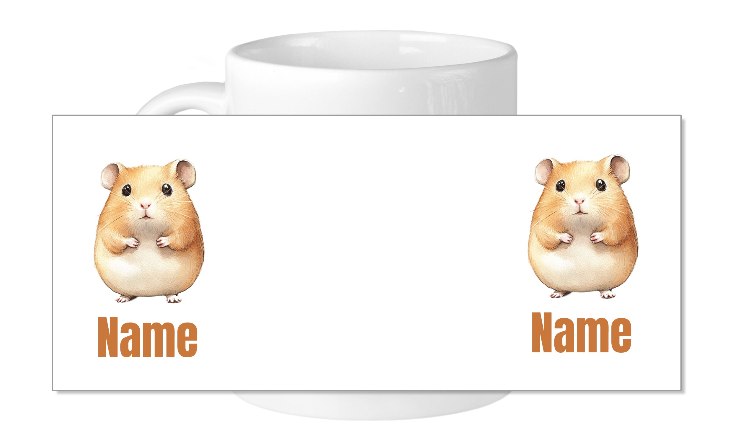 Tasse mit zwei Hamstern und Platz für Namen.