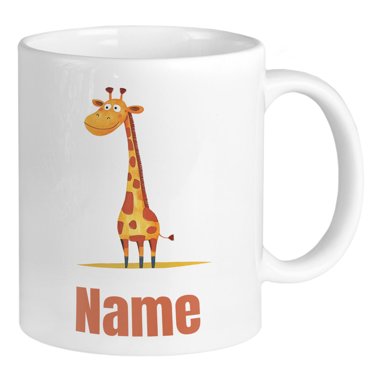 Tasse mit Giraffe und personalisierbarem Namen in Orange.