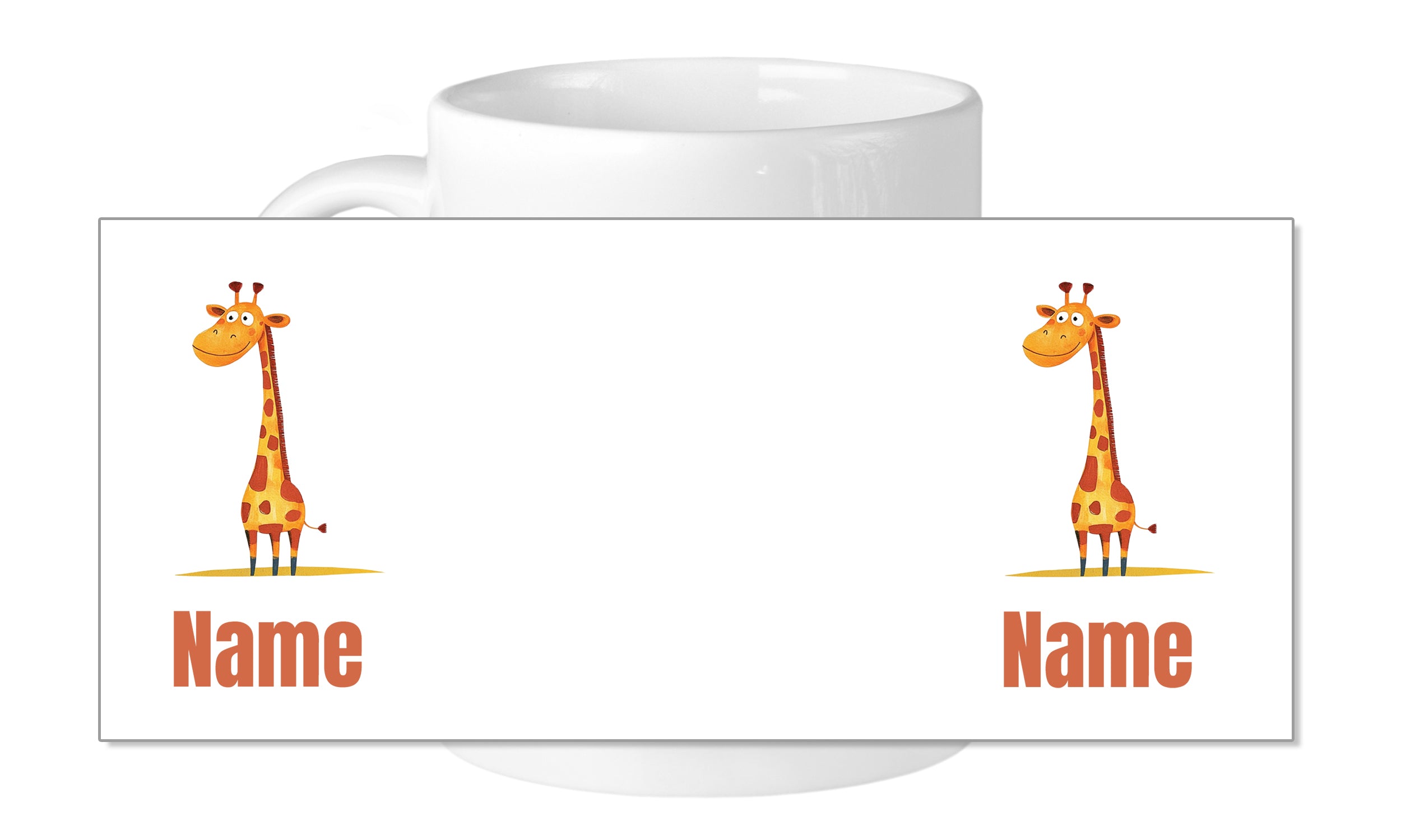 Tasse mit zwei Giraffen und Platz für Namen.
