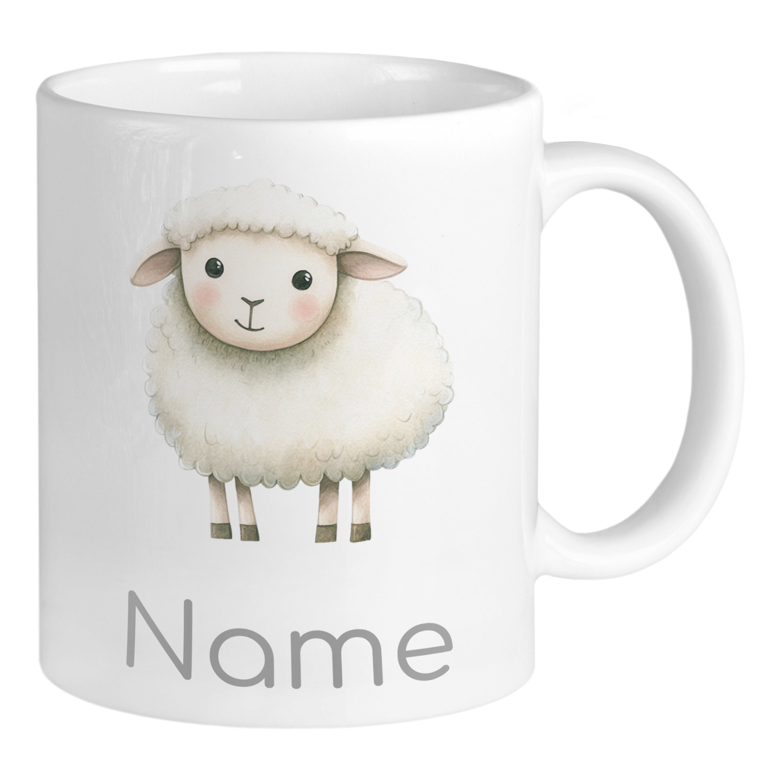Tasse mit niedlichem Schaf und personalisierbarem Namen.