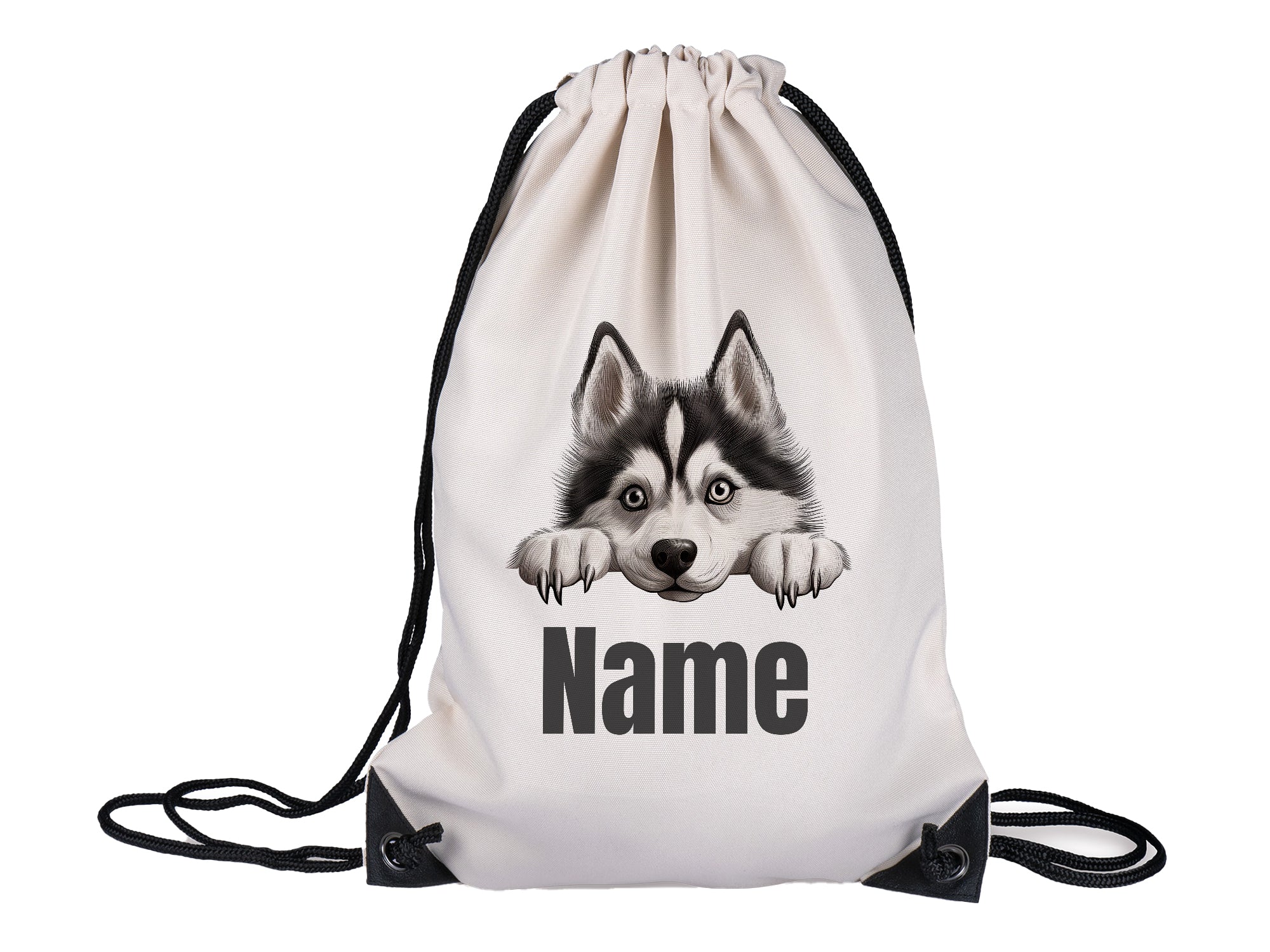 Schultertasche mit Husky-Motiv und Platz für Namen.