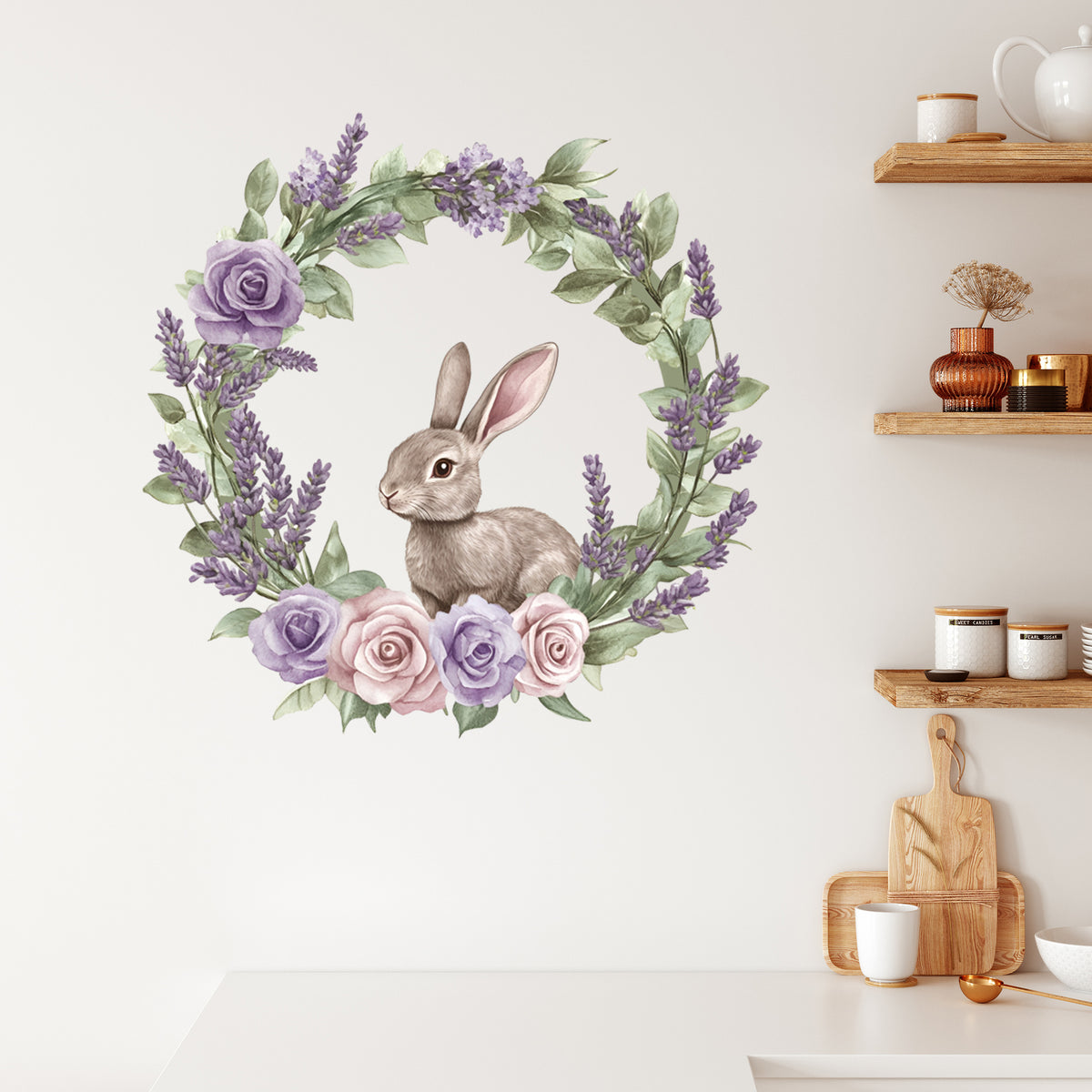 Wandtattoo Ostern mit Hase und Blumen