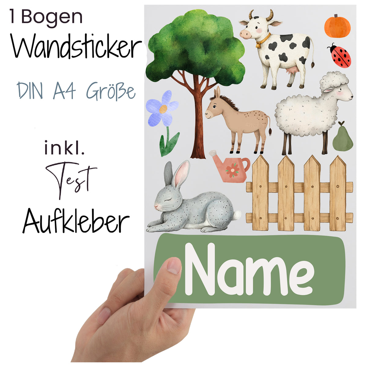 Wandsticker A4, Tiere und Pflanzen, personalisierbar mit Name.