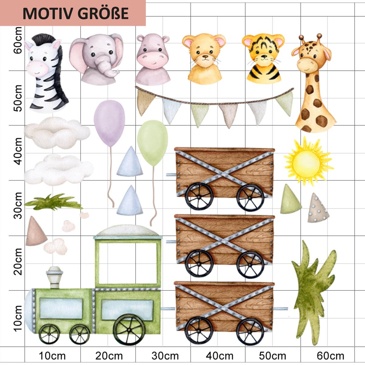 Wandtattoo Kinderzimmer - Bunte Tierfreunde Set
