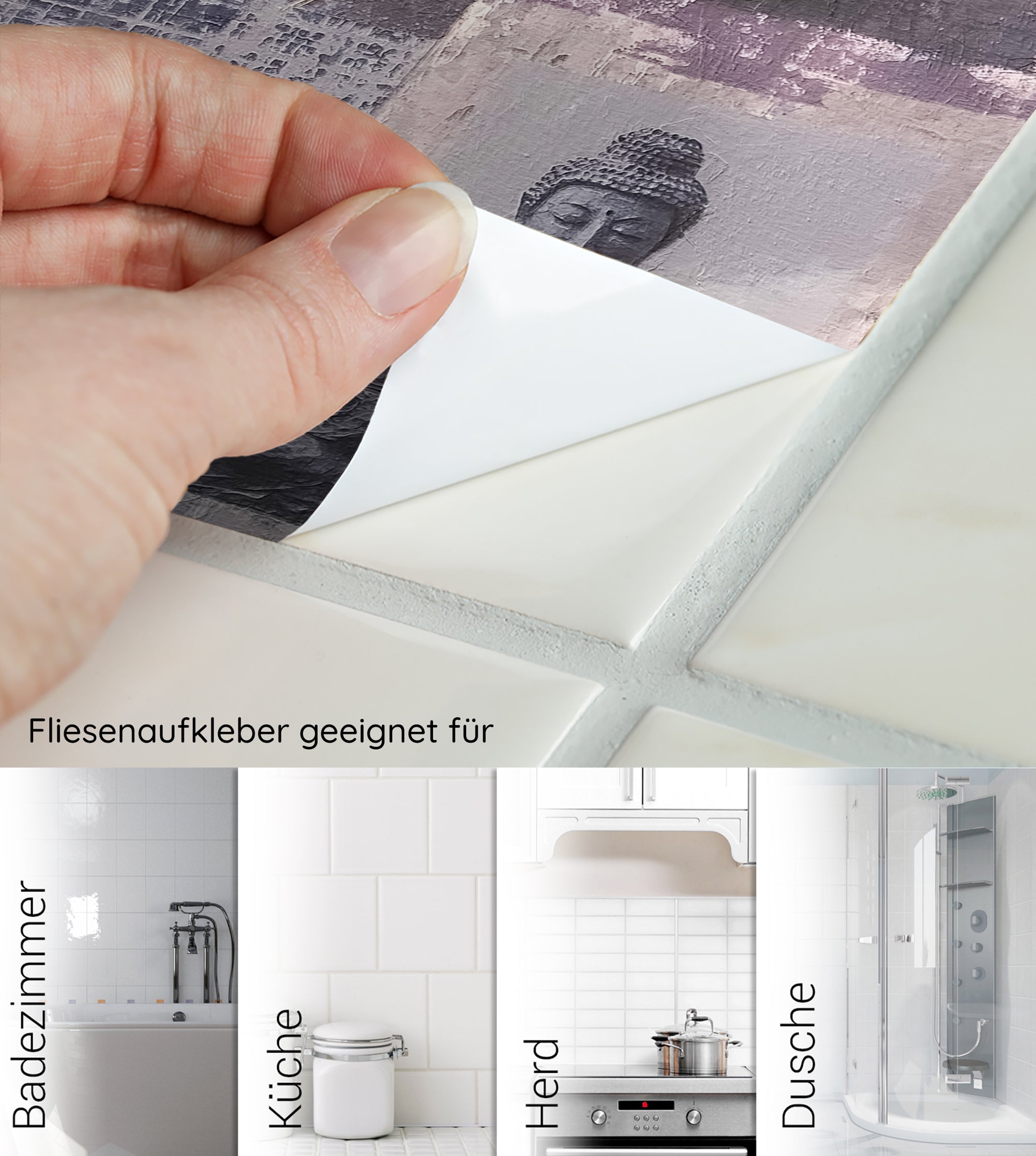 Fliesenaufkleber mit Buddha-Motiv für Badezimmer und Küche.