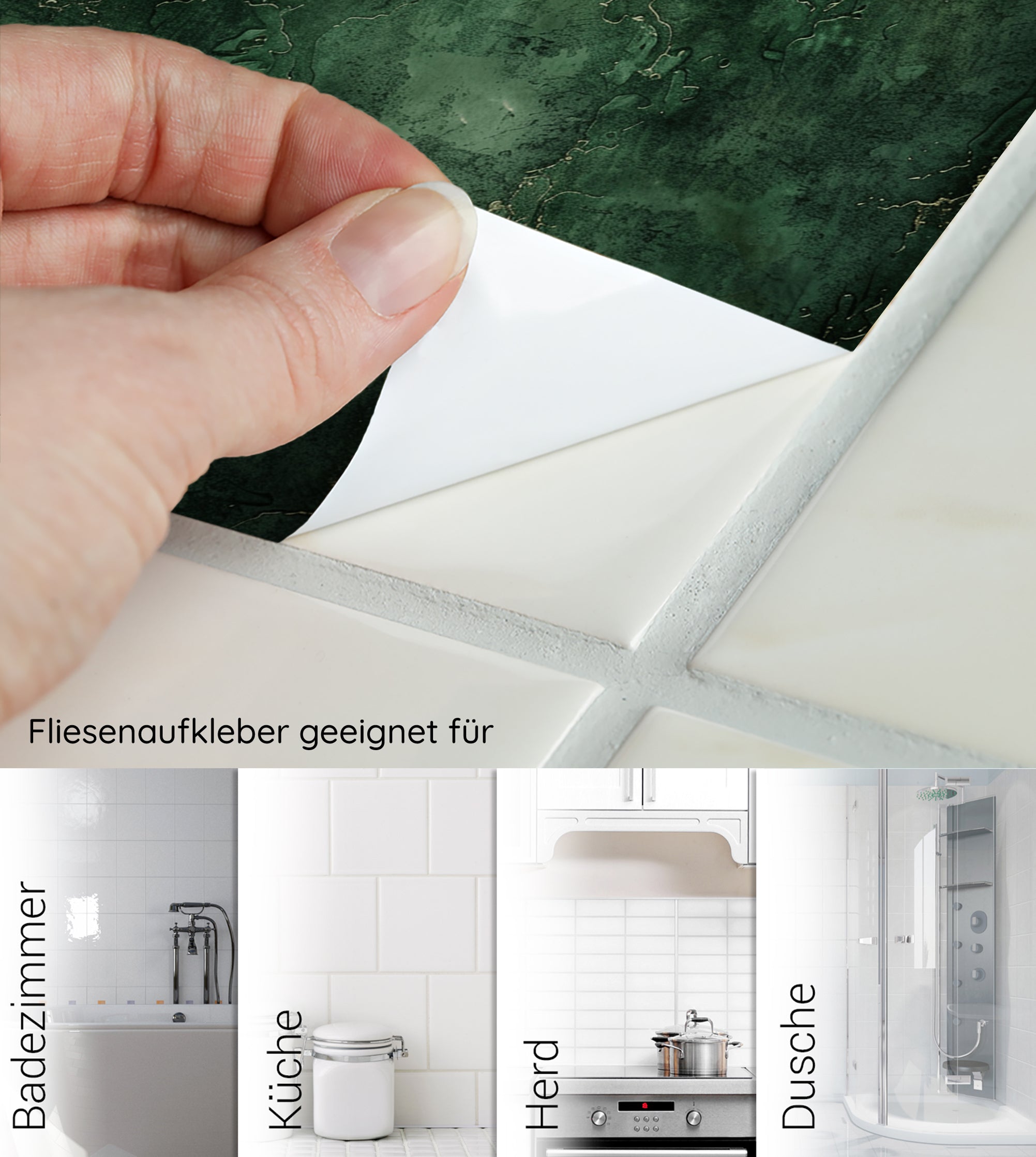 Fliesenaufkleber in grün, geeignet für Badezimmer und Küche.