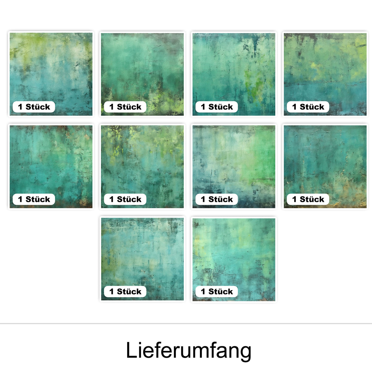 Grüne abstrakte Wandbilder in verschiedenen Farbtönen.
