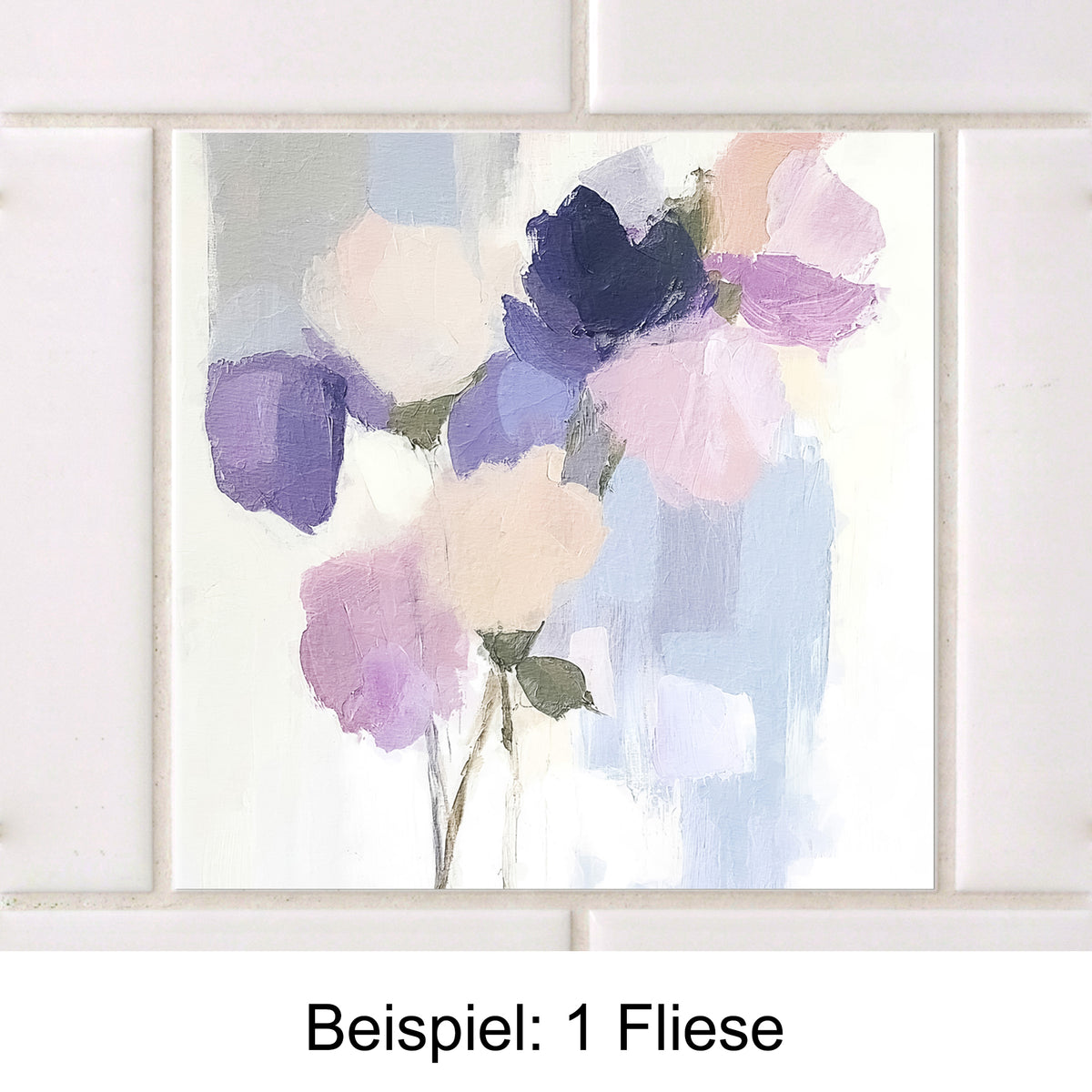 Bunte Blumenmalerei in lila, rosa und blauen Tönen.