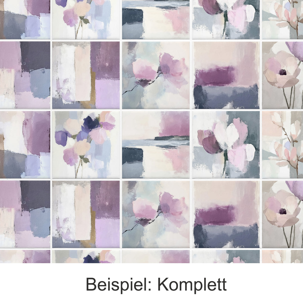 Muster mit lila und rosa Blumen in abstrakten Formen.