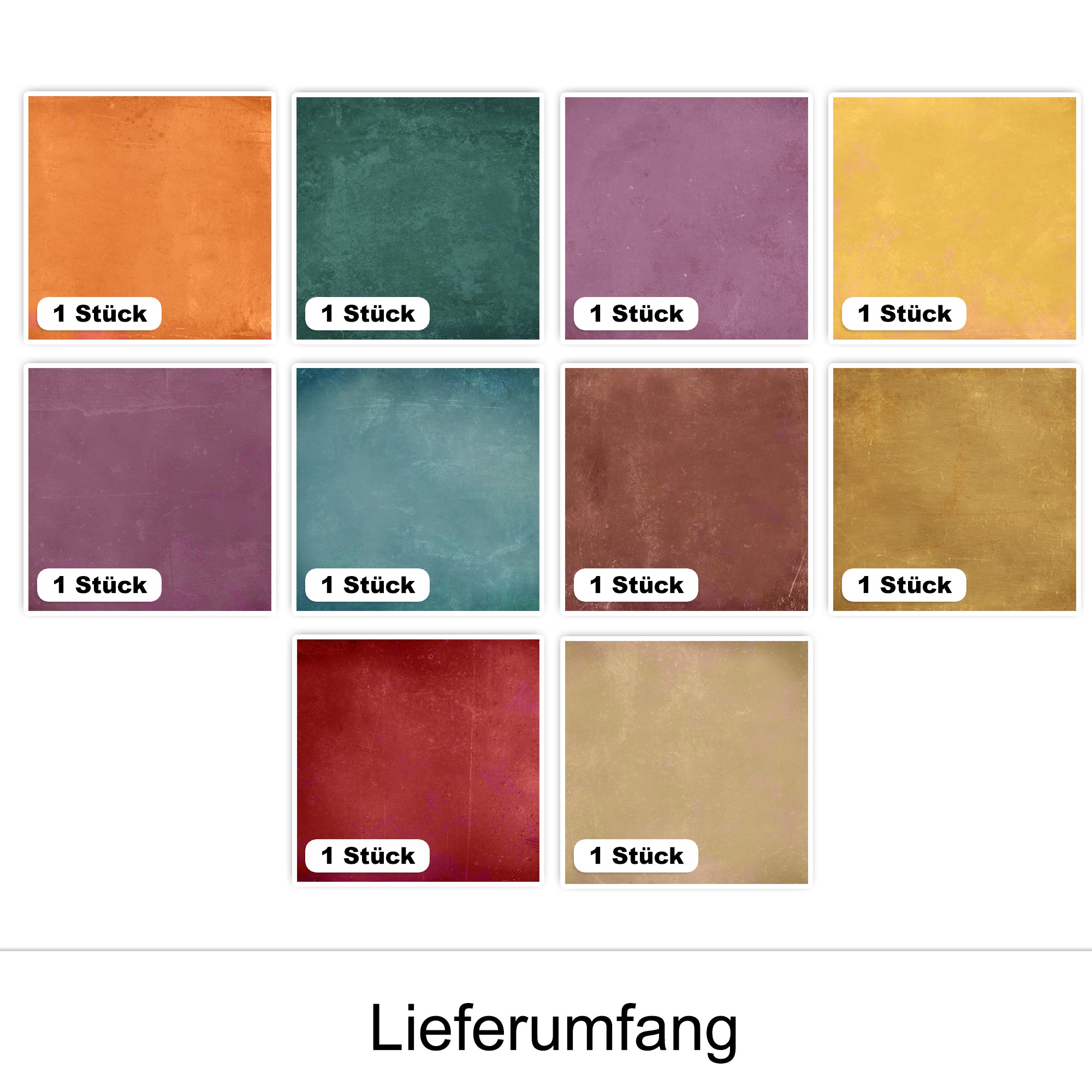 Farbenfrohe Papiere in verschiedenen Tönen, 10 Stück.