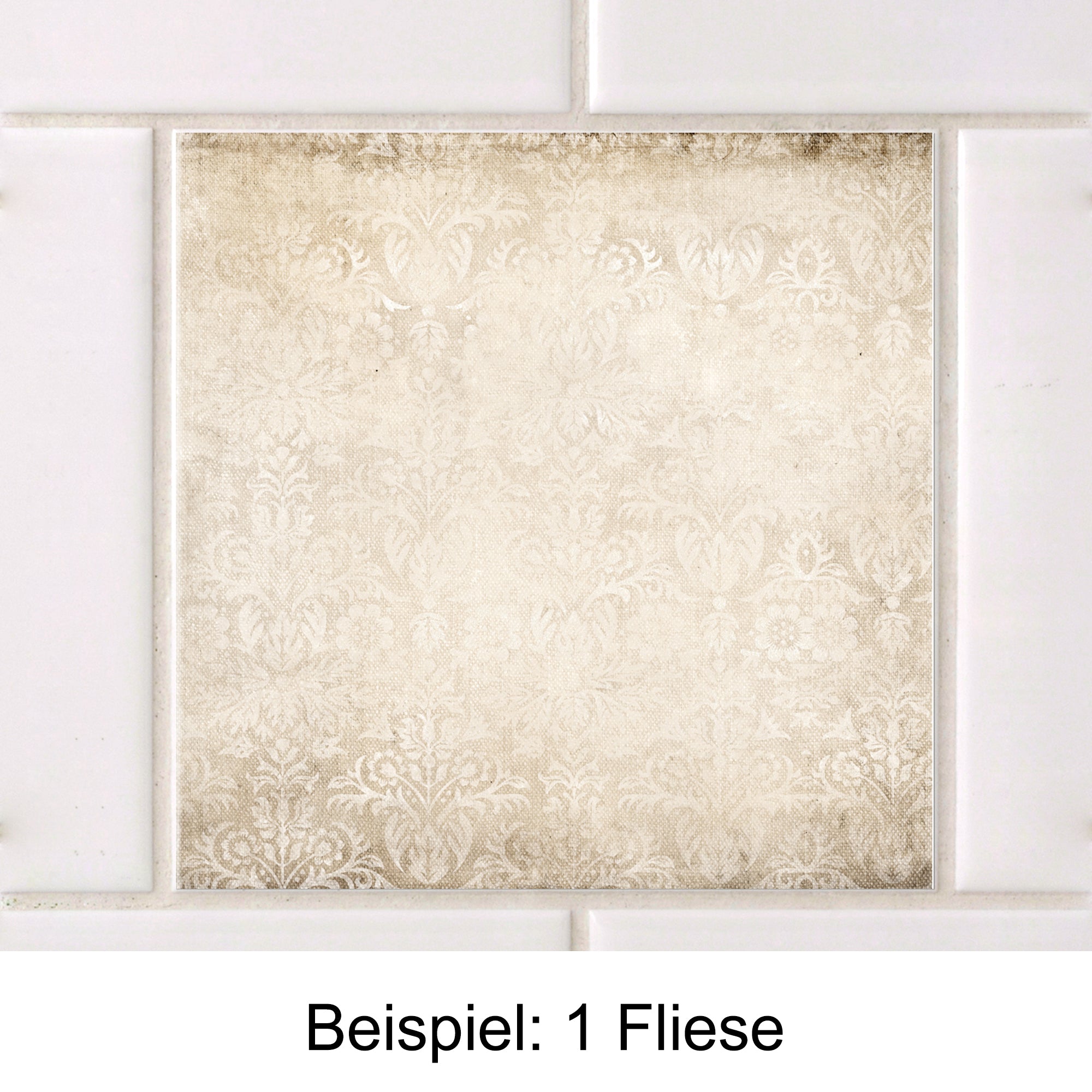 Musterfliese in Beige mit floralem Design.