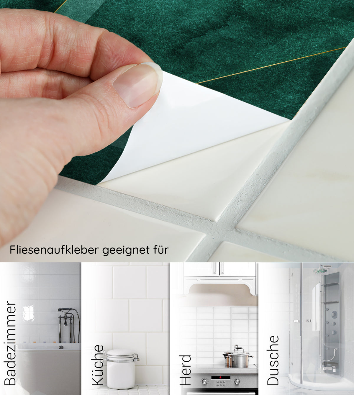 Fliesenaufkleber in grün für Badezimmer, Küche, Herd, Dusche.