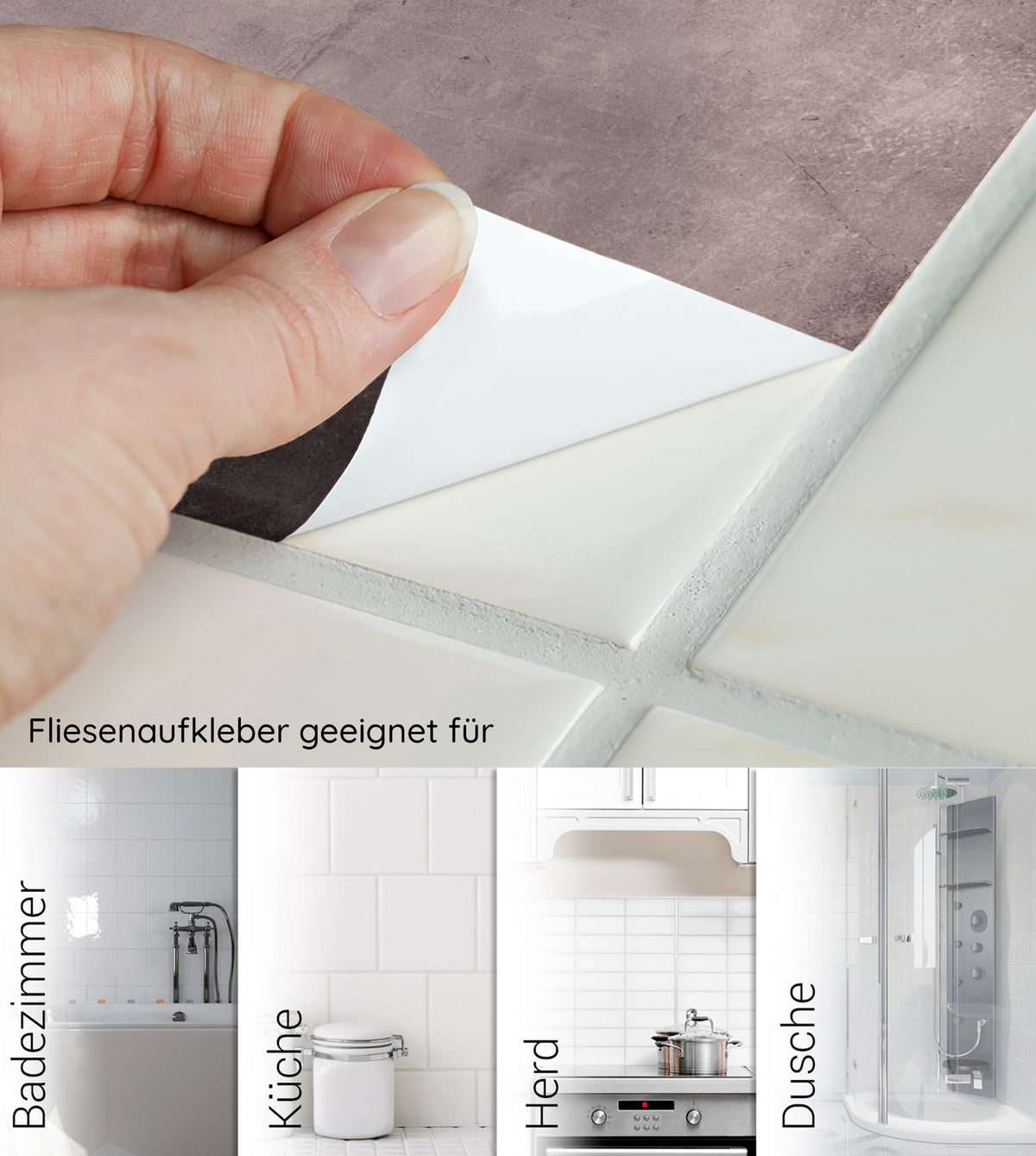Fliesenaufkleber in Grau, geeignet für Küche und Bad.