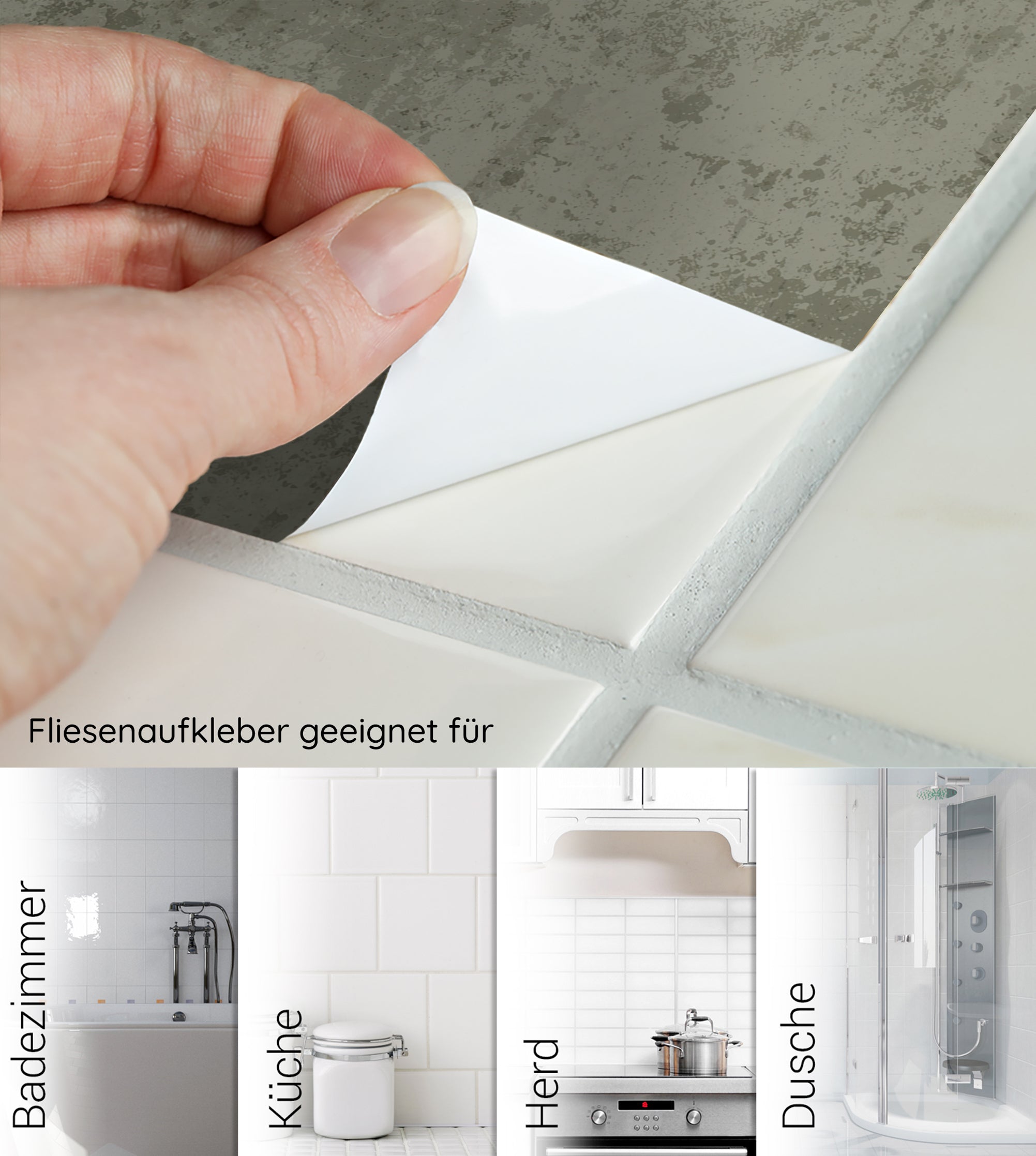 Fliesenaufkleber in Weiß für Badezimmer, Küche und Dusche.