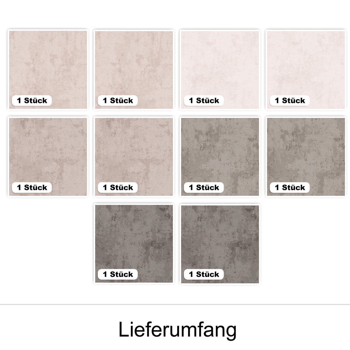 Farbenfrohe Fliesenmuster in Beige- und Grautönen.
