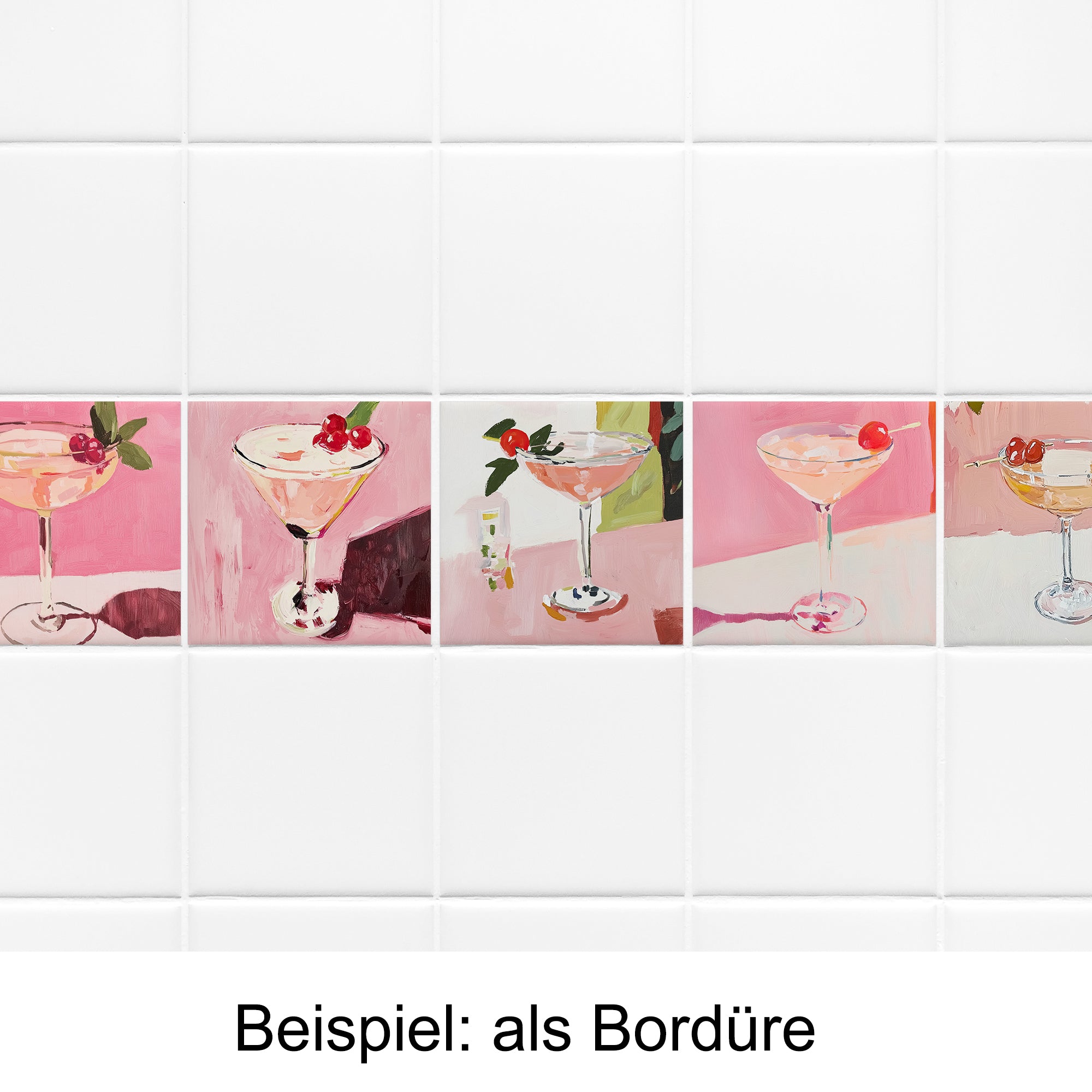 Cocktails in rosa Tönen mit Kirschen, als Bordüre.