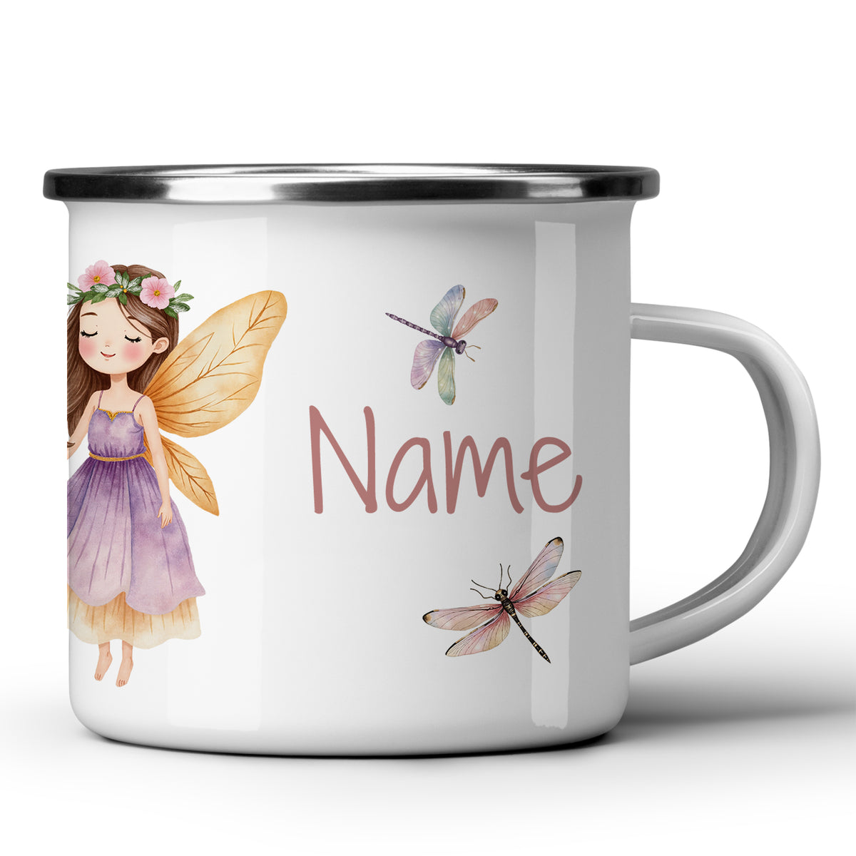 Tasse mit Feen-Motiv, lila, personalisierbar mit Namen.