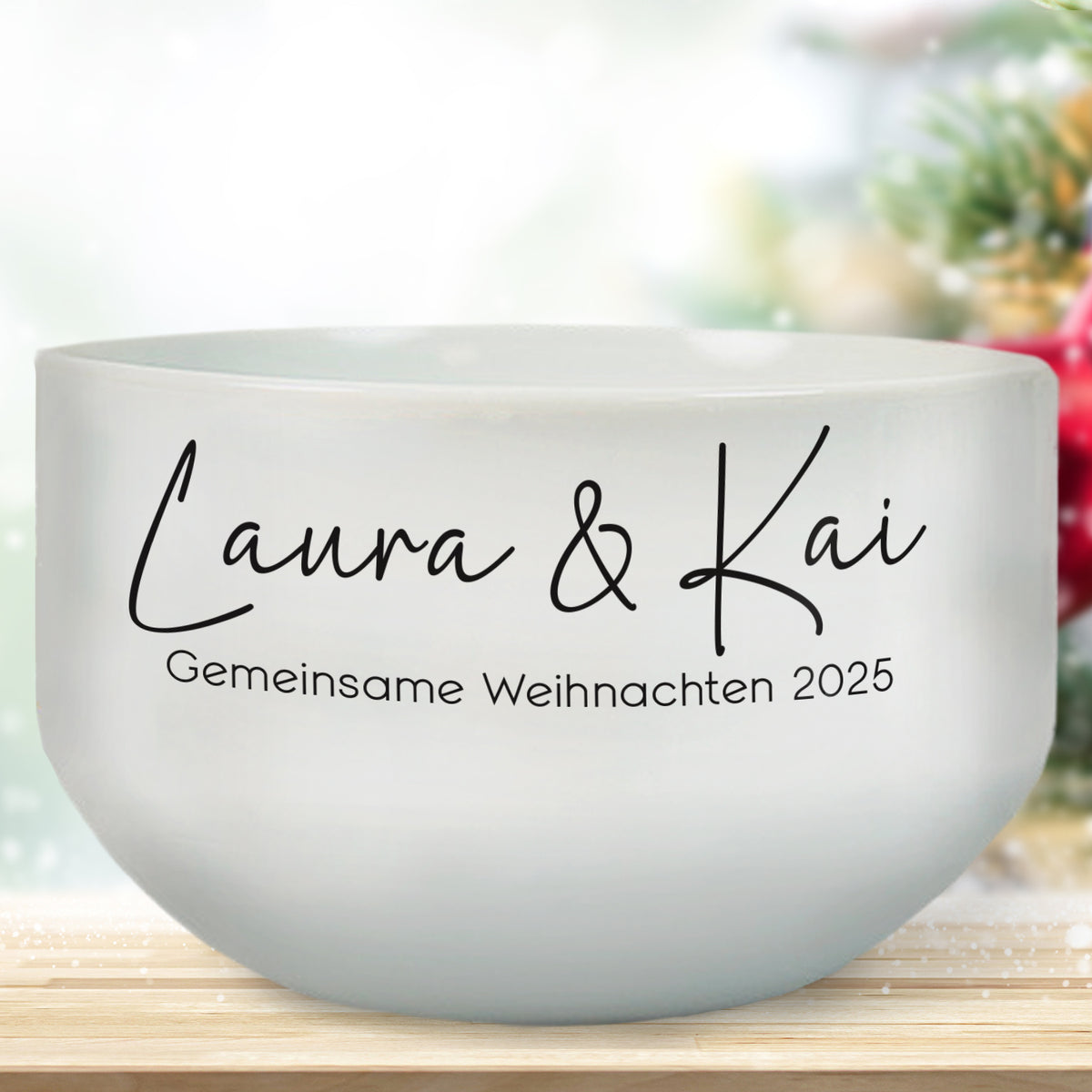 Müslischale mit Wunschtext in zwei Zeilen