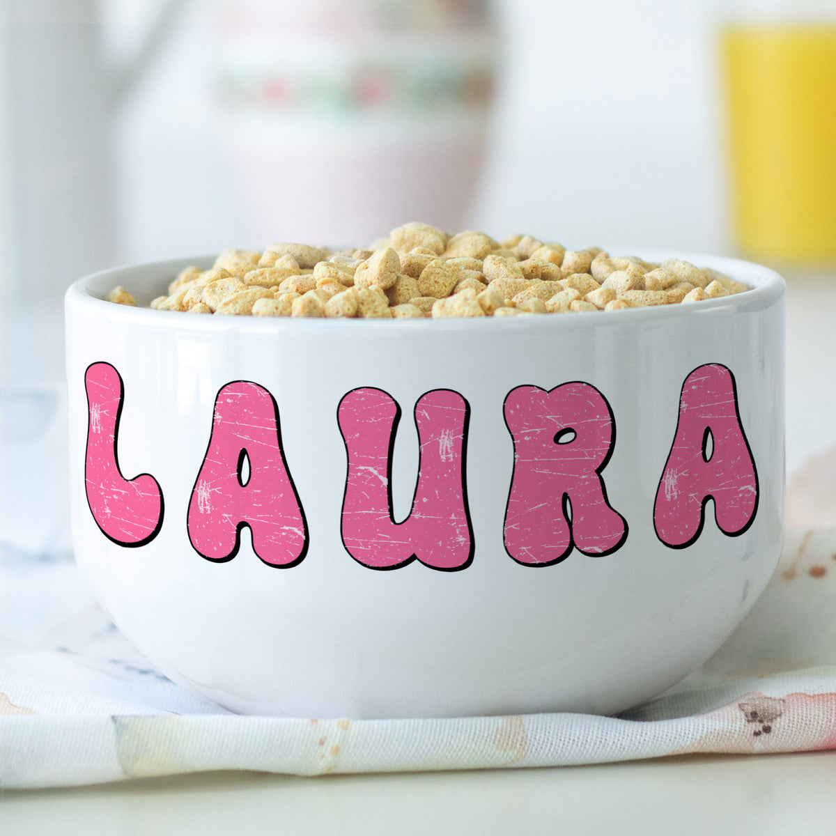 Müslischale mit Namen in Rosa Schrift