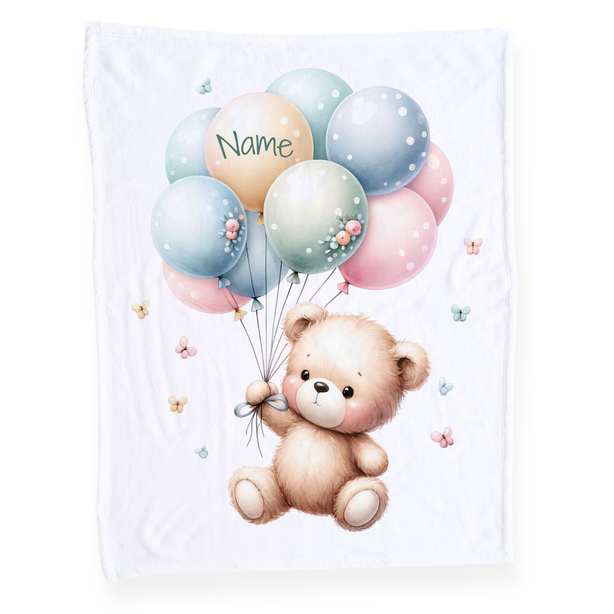 Babydecke mit Bär und Ballons sowie Wunschname