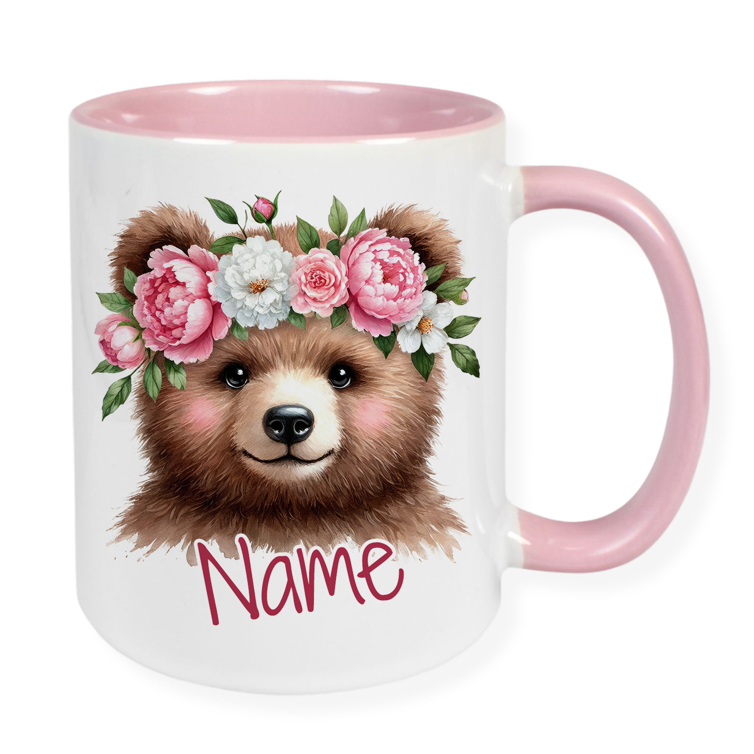 Personalisierte Tasse Bär mit Blumen