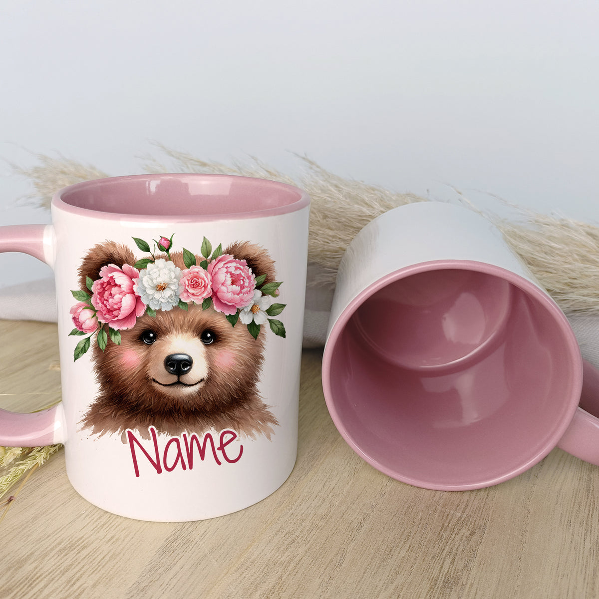 Personalisierte Tasse Bär mit Blumen