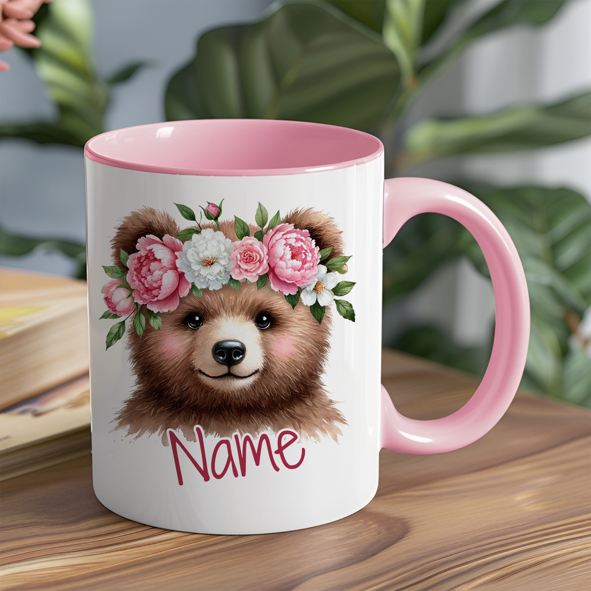 Personalisierte Tasse Bär mit Blumen