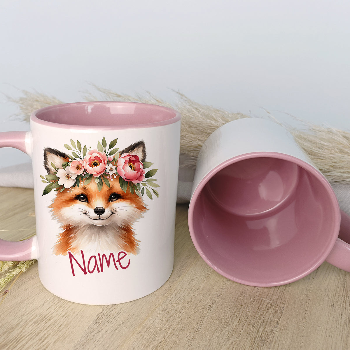 Tasse Fuchs mit Blumenkranz