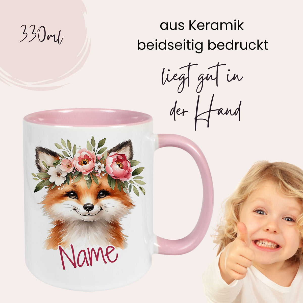 Tasse Fuchs mit Blumenkranz