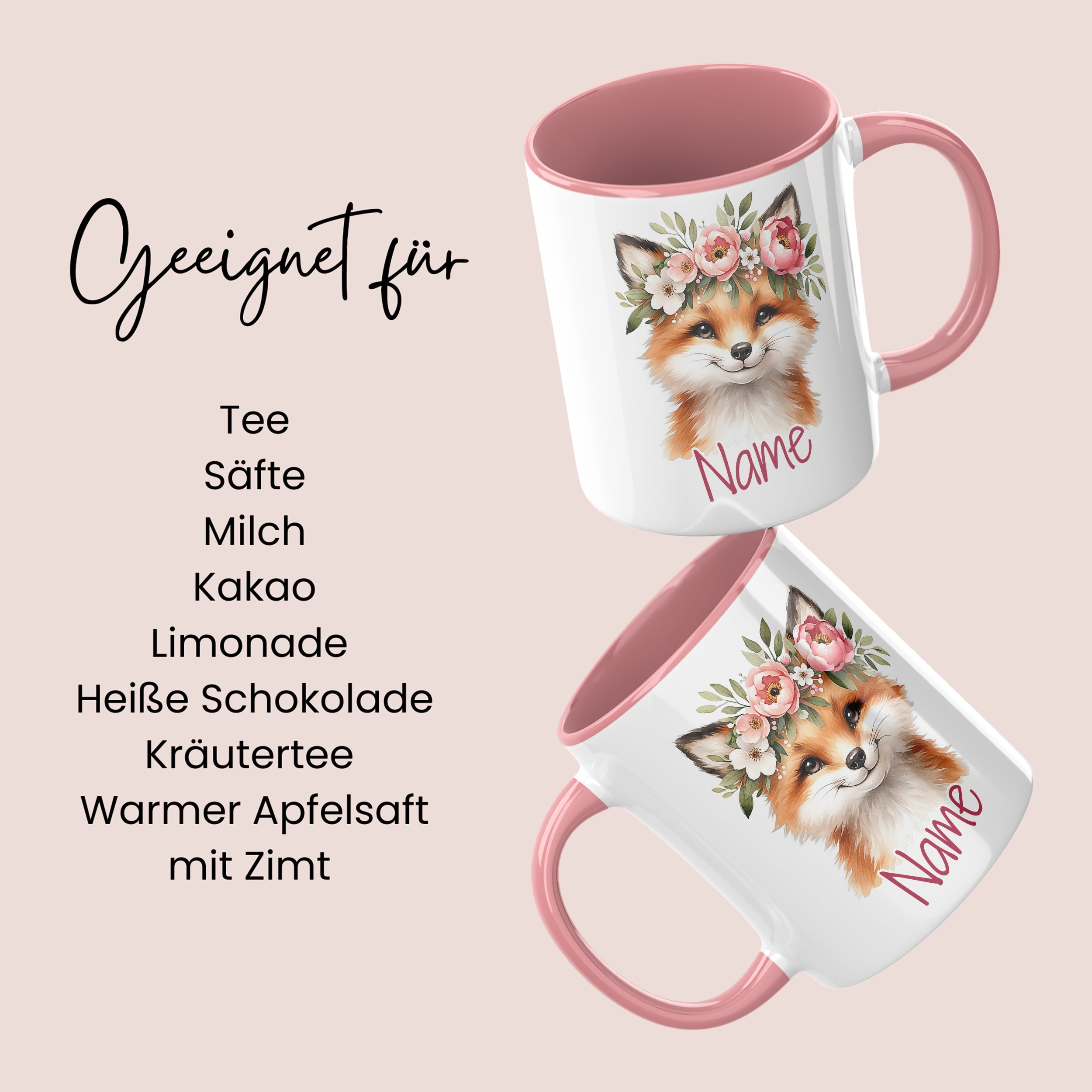 Tasse Fuchs mit Blumenkranz