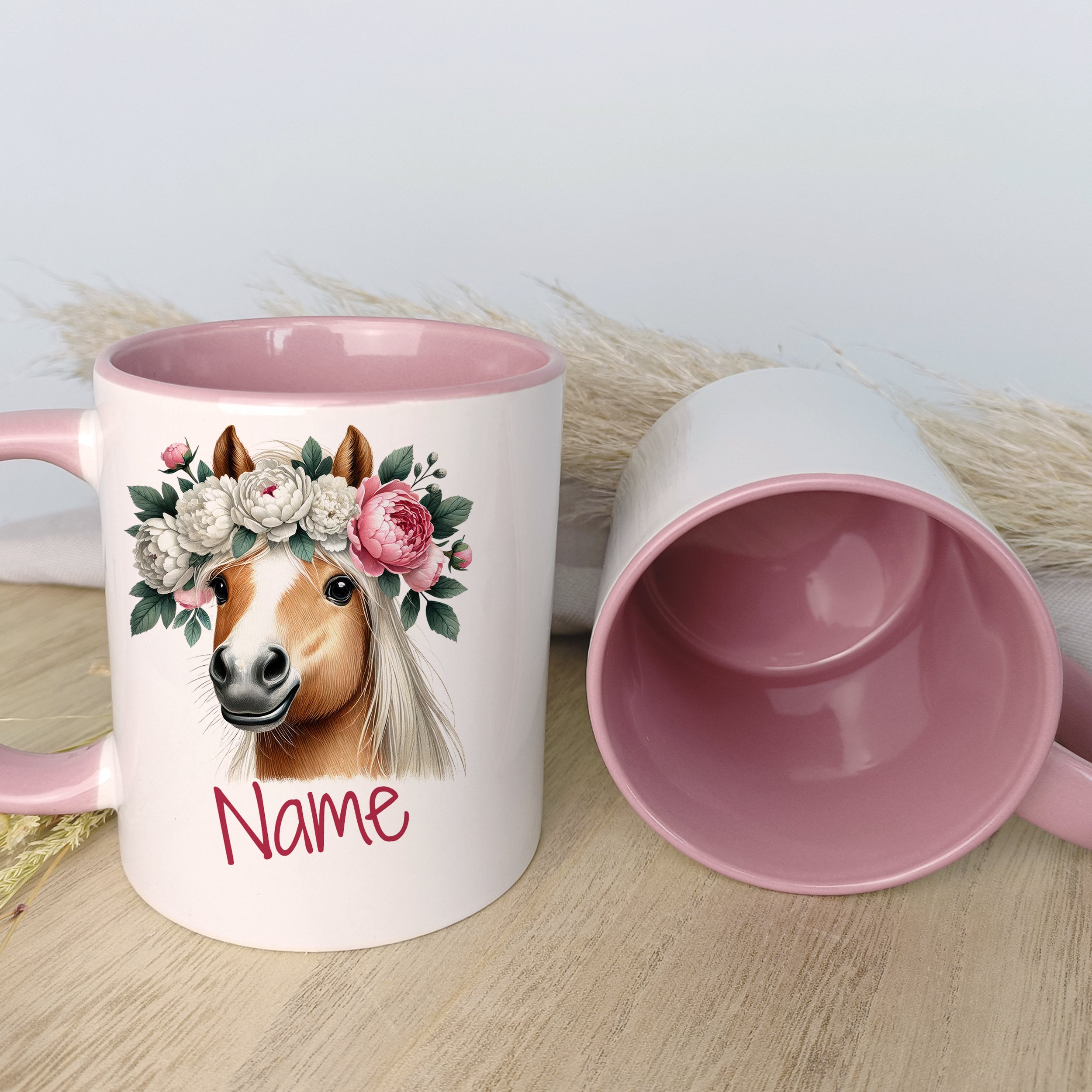 Tasse Pferd mit Blumenkranz