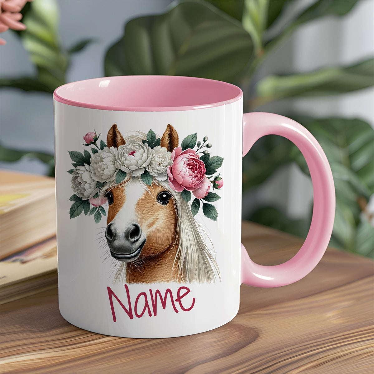 Tasse Pferd mit Blumenkranz