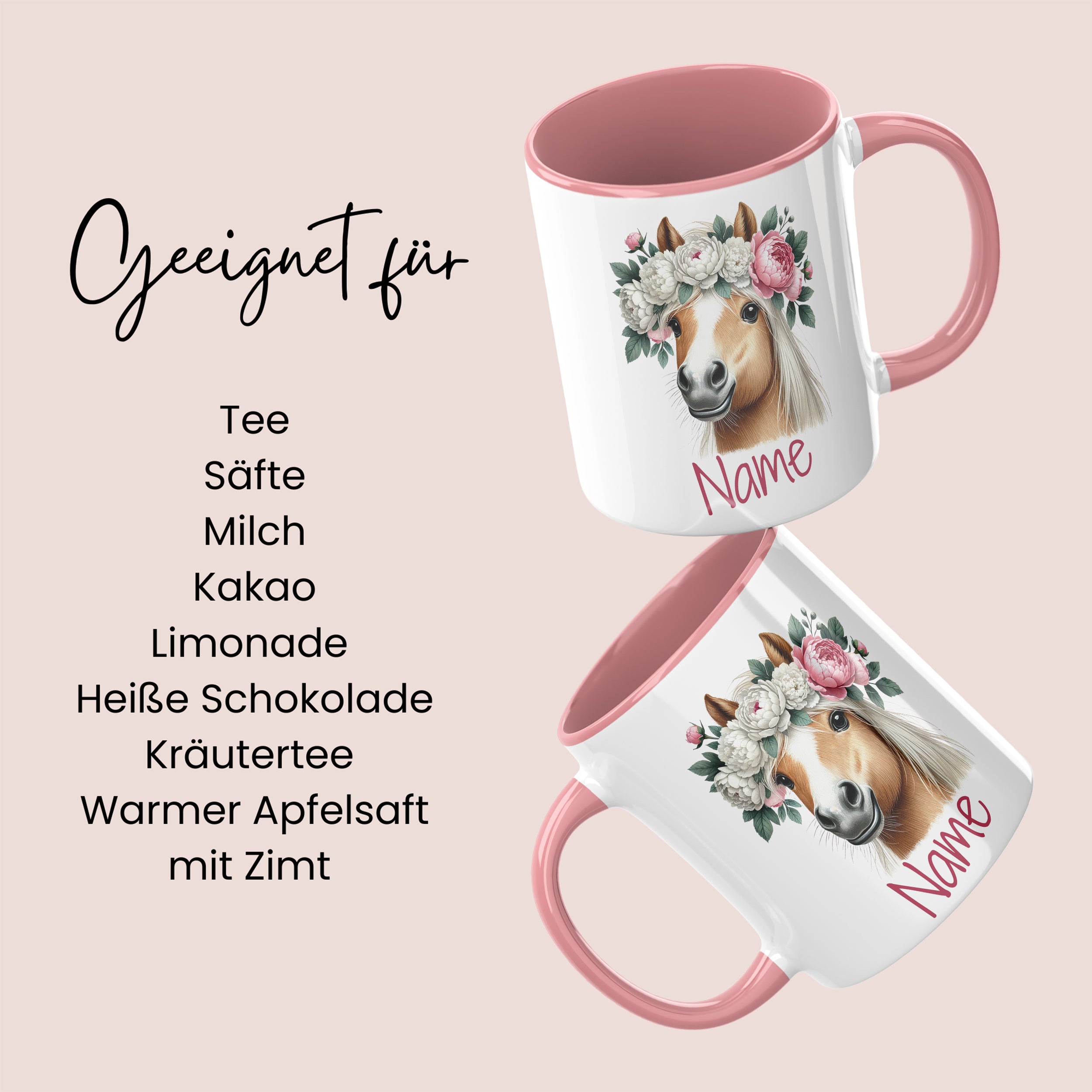 Tasse Pferd mit Blumenkranz