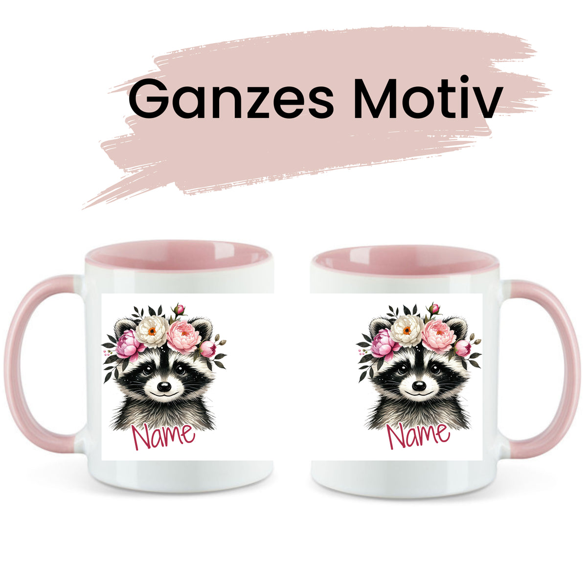 Tasse mit Waschbär und Blumen