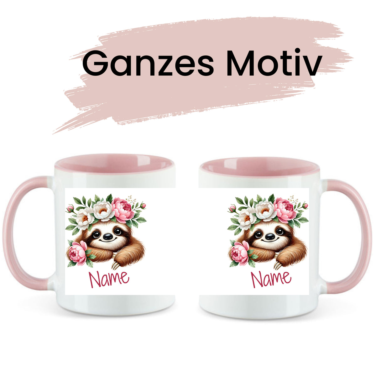 Tasse mit Faultier und Blumen