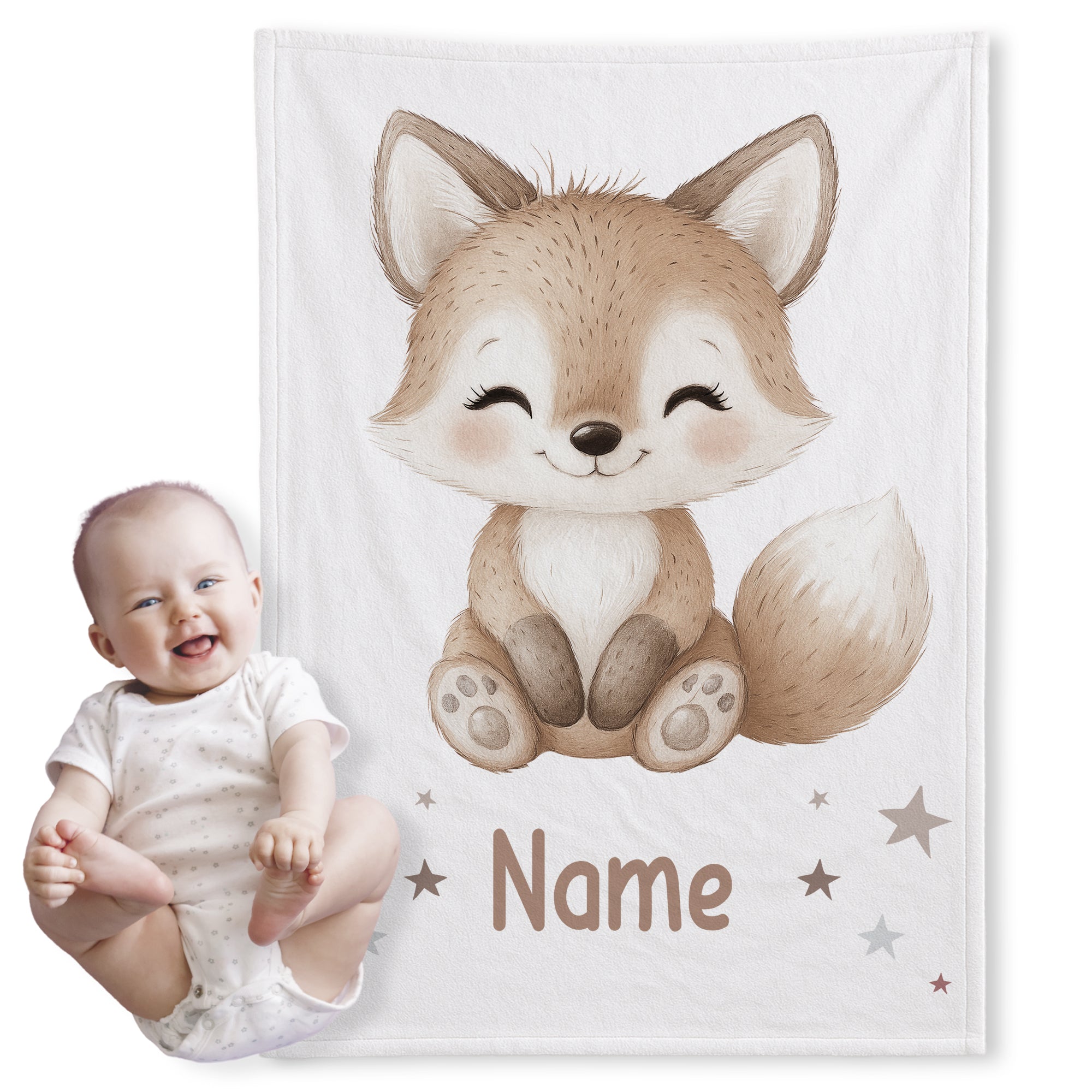 Fuchs-Decke mit personalisiertem Namen und Baby.