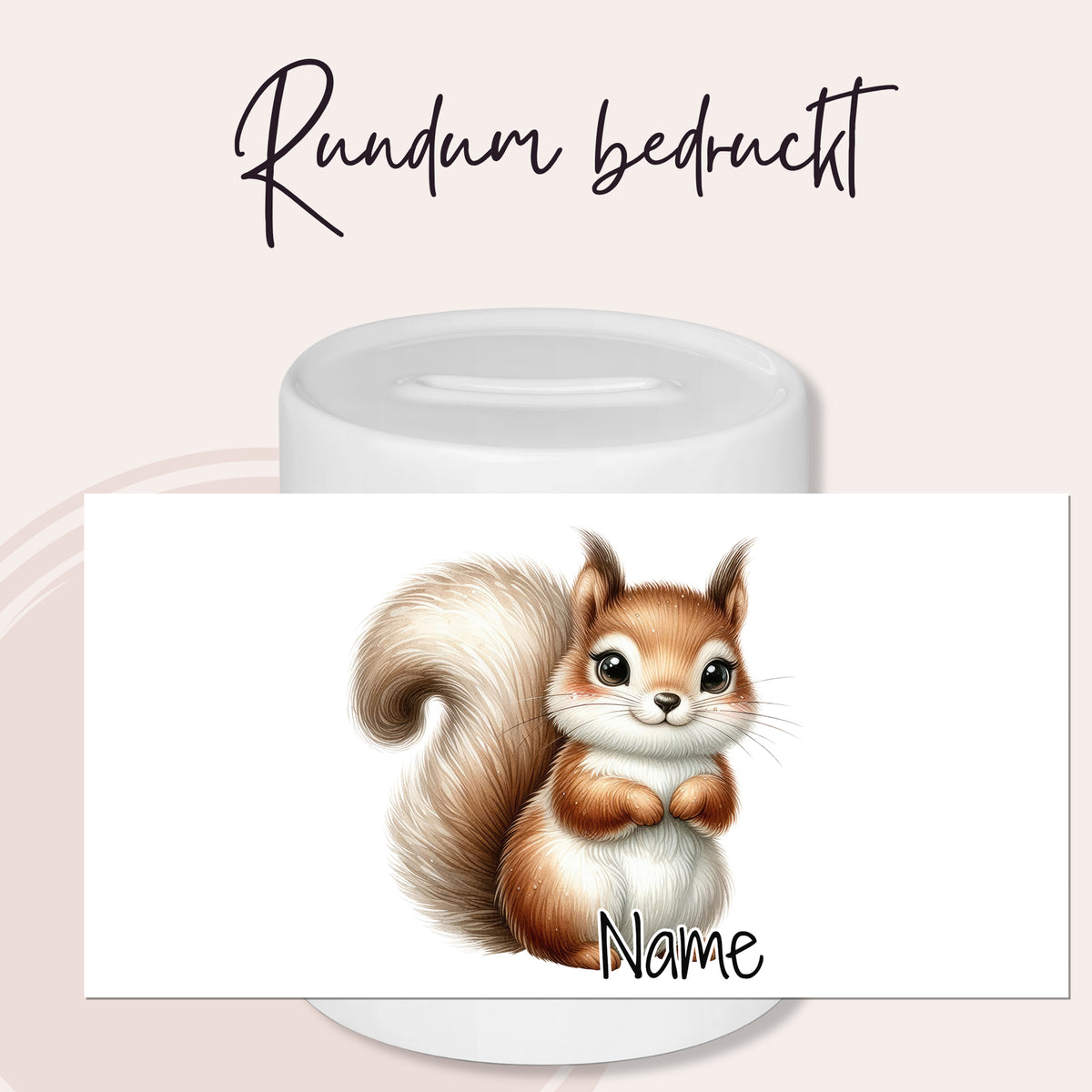 Runder Becher mit niedlichem Eichhörnchen-Design.
